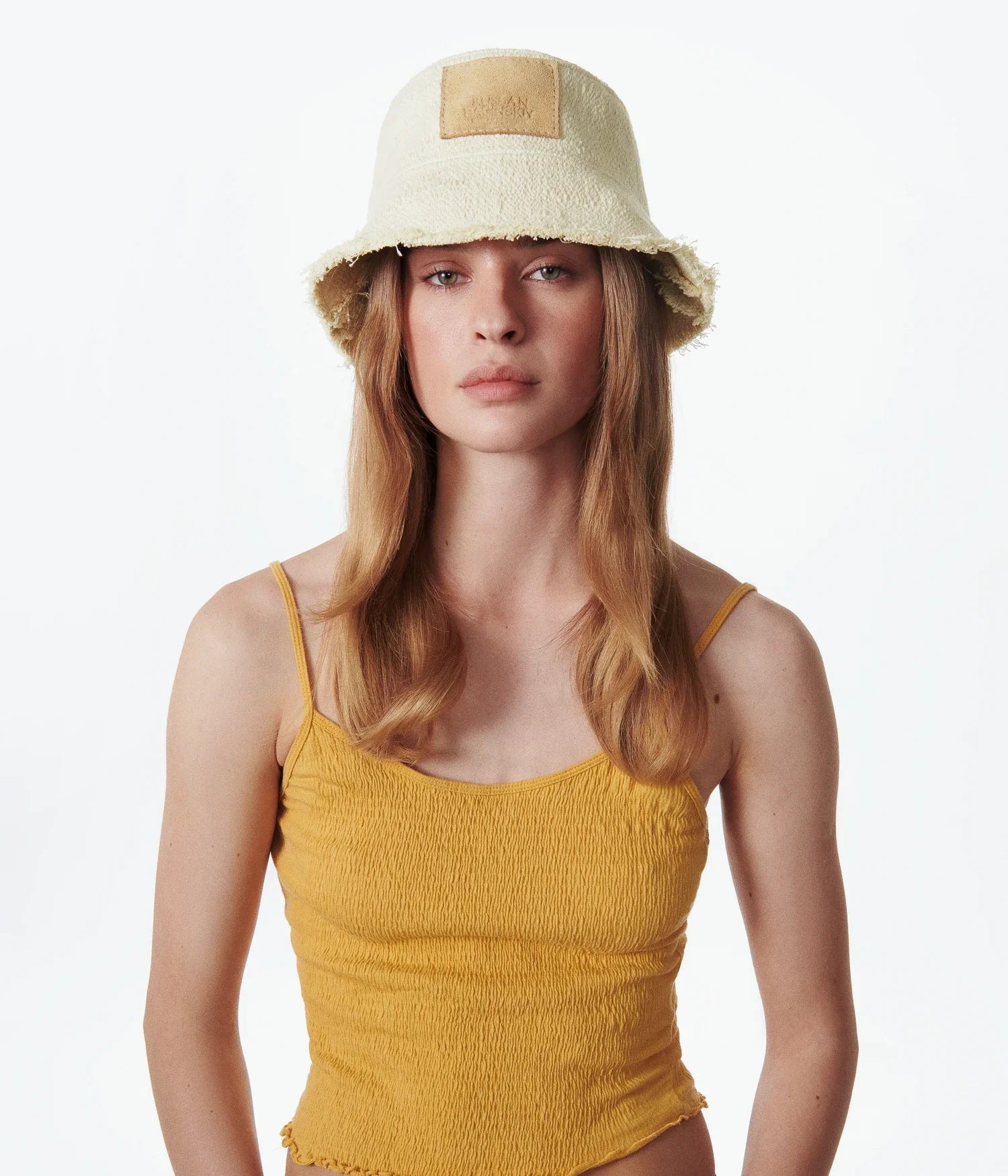Cotton Bucket Hat Embellished with Suede Logo-Patch Cotton Bucket Hat Embellished with Suede Logo-Patch