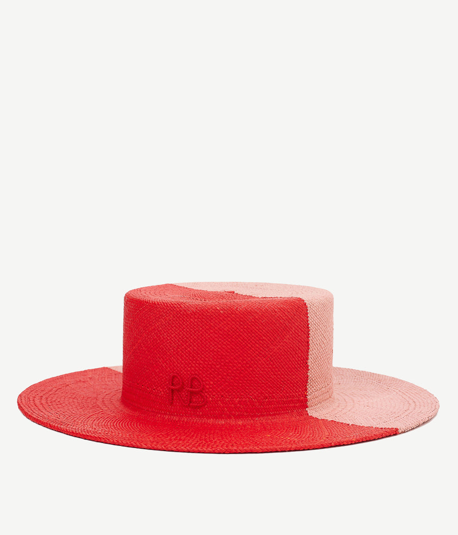 Monogram-embellished Bi-Color Boater Hat CNT034/039-STR-SRB-2B-XS Ruslan Baginskiy Monogram-embellished Bi-Color Boater Hat CNT034/039-STR-SRB-2B-XS Ruslan Baginskiy