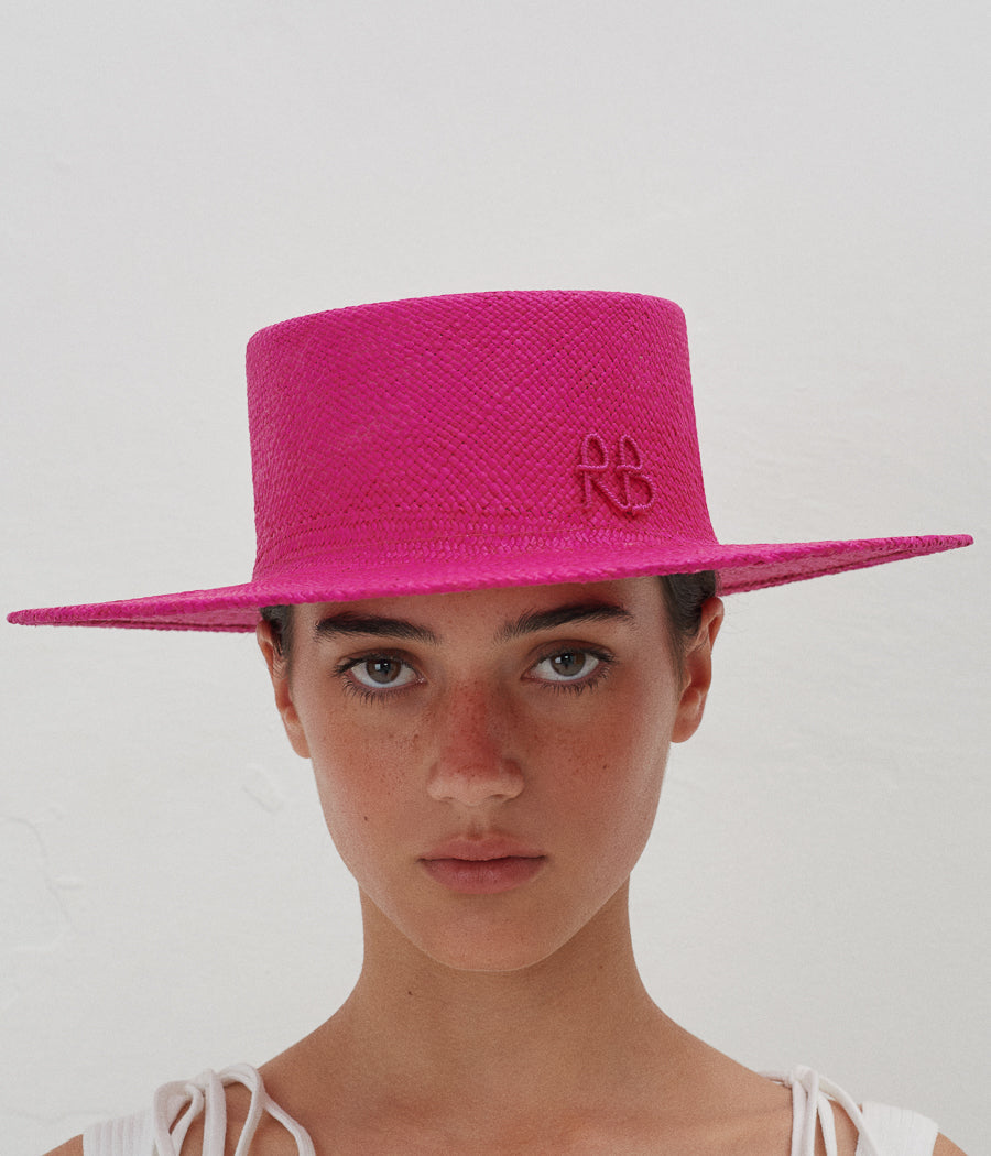 Monogram-embellished Boater Hat CNT038-STR-WRB-XS Ruslan Baginskiy Monogram-embellished Boater Hat CNT038-STR-WRB-XS Ruslan Baginskiy