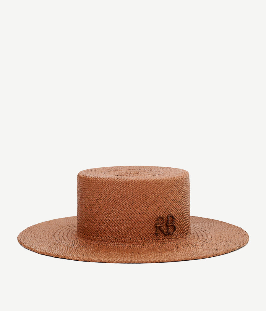 Monogram-embellished Boater Hat CNT09-STR-SRB-XS Ruslan Baginskiy Monogram-embellished Boater Hat CNT09-STR-SRB-XS Ruslan Baginskiy