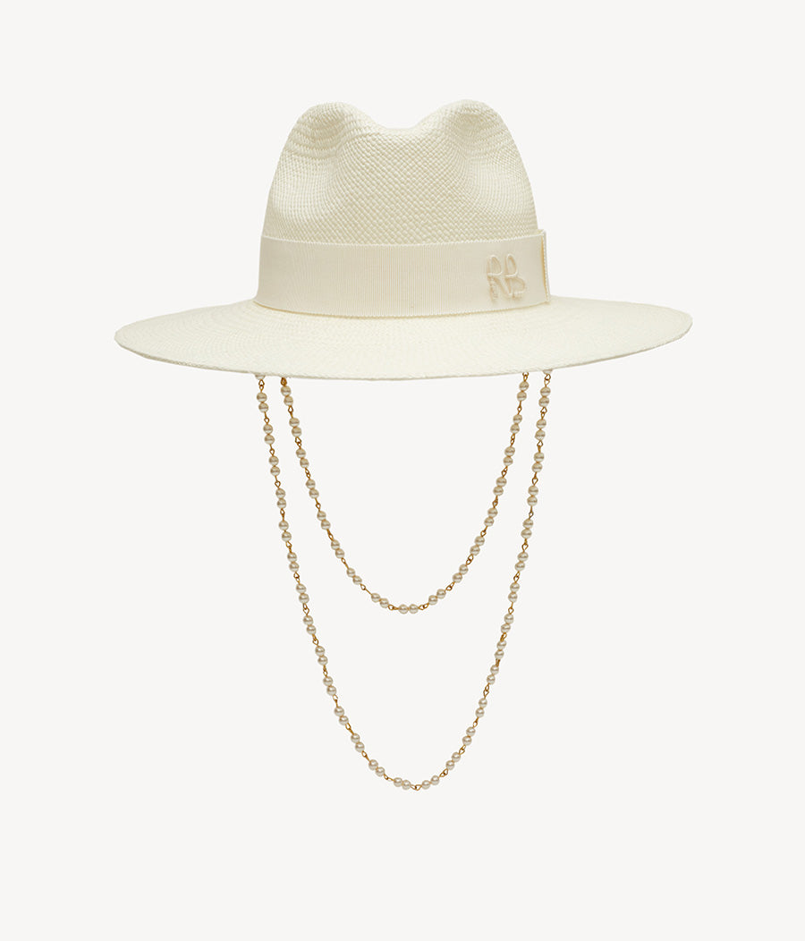 Double Chain Strap Fedora Hat FDR035-STR-PRL-2CHA-WRB-XS Ruslan Baginskiy Double Chain Strap Fedora Hat FDR035-STR-PRL-2CHA-WRB-XS Ruslan Baginskiy