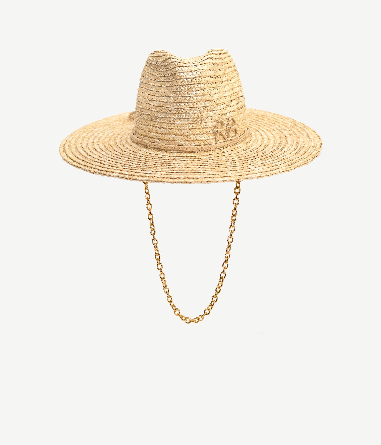 Monogram-embellished Chain Strap Straw Fedora Hat Monogram-embellished Chain Strap Straw Fedora Hat