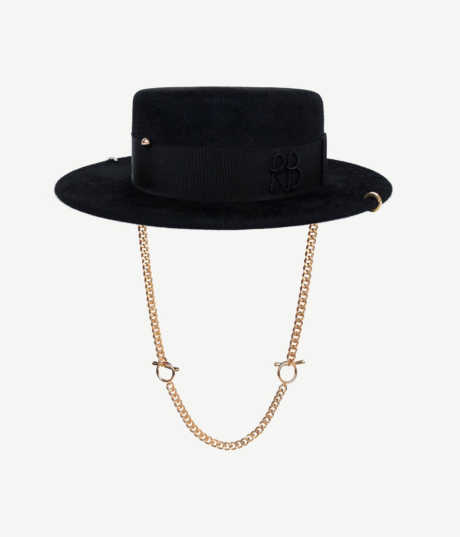 Chain Strap Felt Canotier Hat Chain Strap Felt Canotier Hat