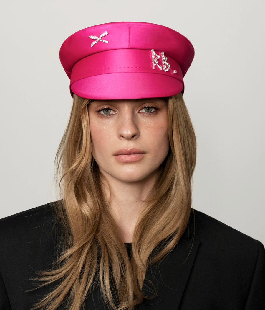 Crystal-embellished Satin Baker Boy Cap KPC038-STN-DMD-XXS Ruslan Baginskiy Crystal-embellished Satin Baker Boy Cap KPC038-STN-DMD-XXS Ruslan Baginskiy