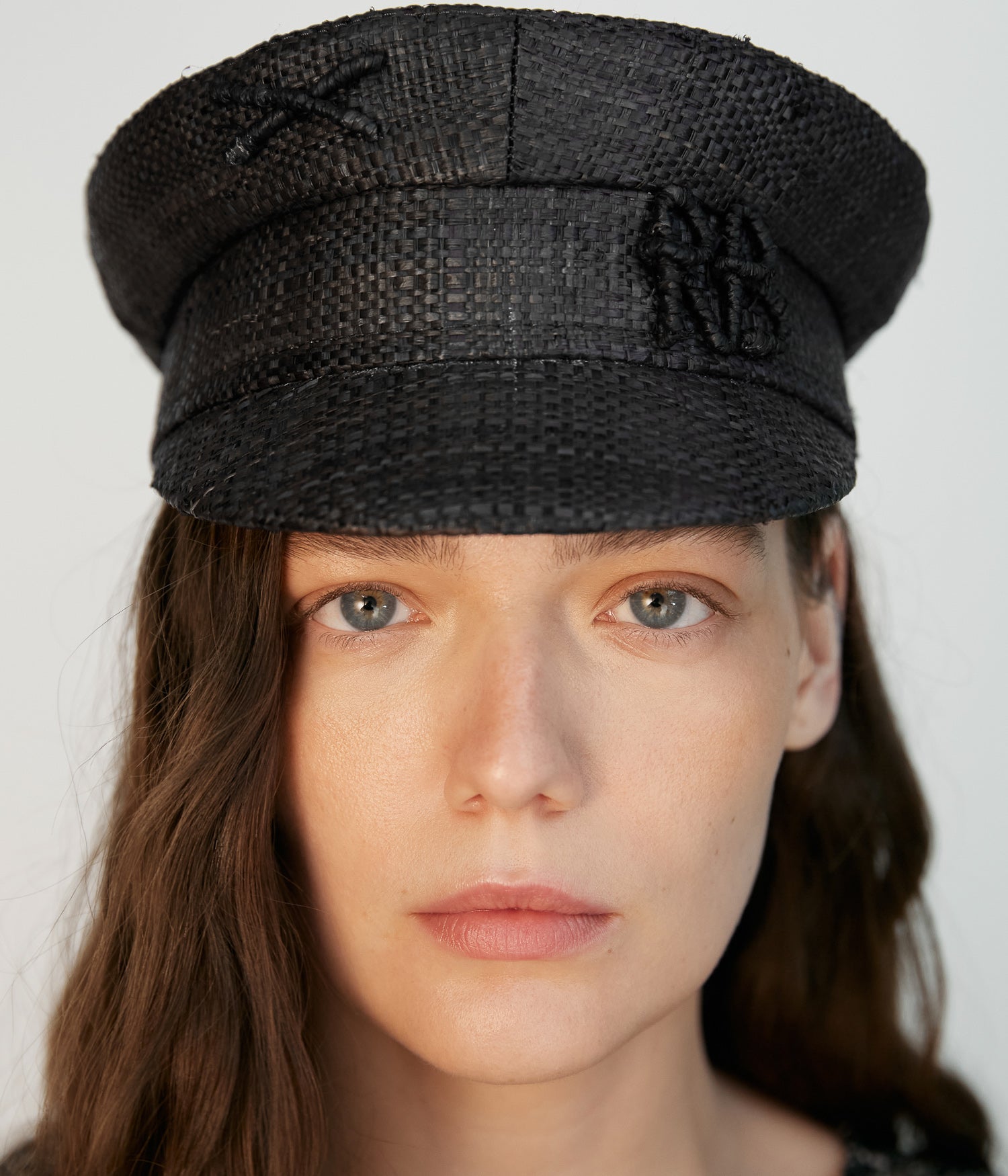 Monogram-embellished Straw Baker Boy Cap Monogram-embellished Straw Baker Boy Cap