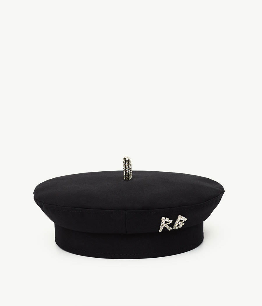 Crystal-Embellished Black Cotton Beret BRT033-C-DMD-XS Ruslan Baginskiy Crystal-Embellished Black Cotton Beret BRT033-C-DMD-XS Ruslan Baginskiy
