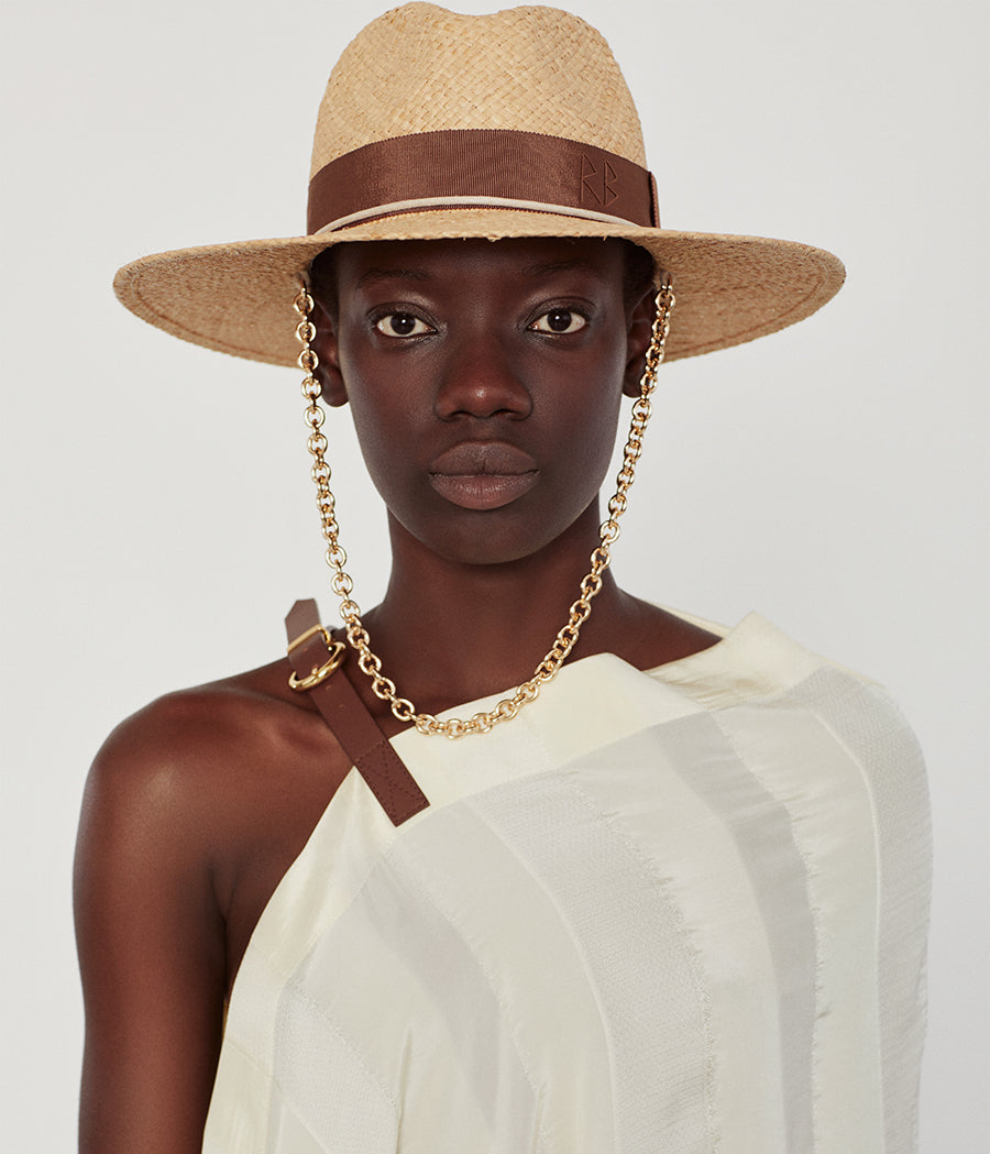 Chain Strap Straw Fedora Hat FDR036/09-STR-CHA-XS Ruslan Baginskiy Chain Strap Straw Fedora Hat FDR036/09-STR-CHA-XS Ruslan Baginskiy