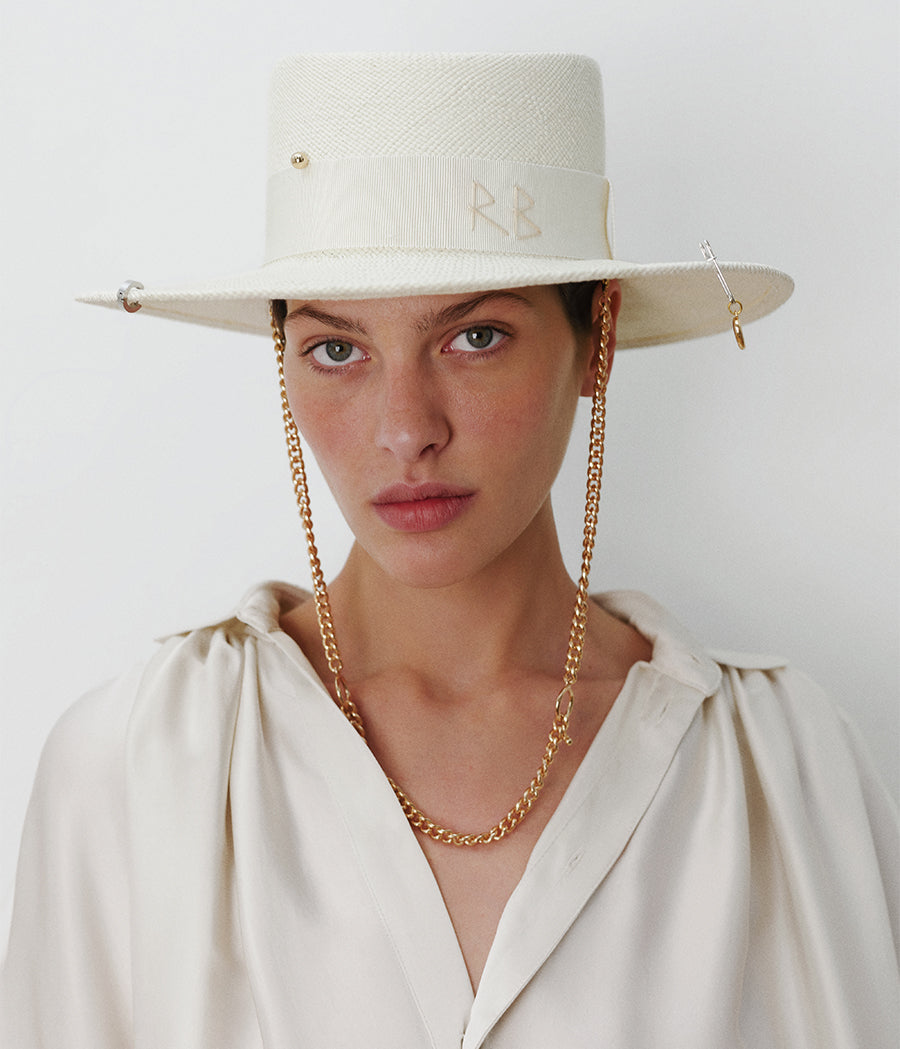 Chain Strap Straw Gambler Hat GMB035-STR-PRS-CHA-XS Ruslan Baginskiy Chain Strap Straw Gambler Hat GMB035-STR-PRS-CHA-XS Ruslan Baginskiy