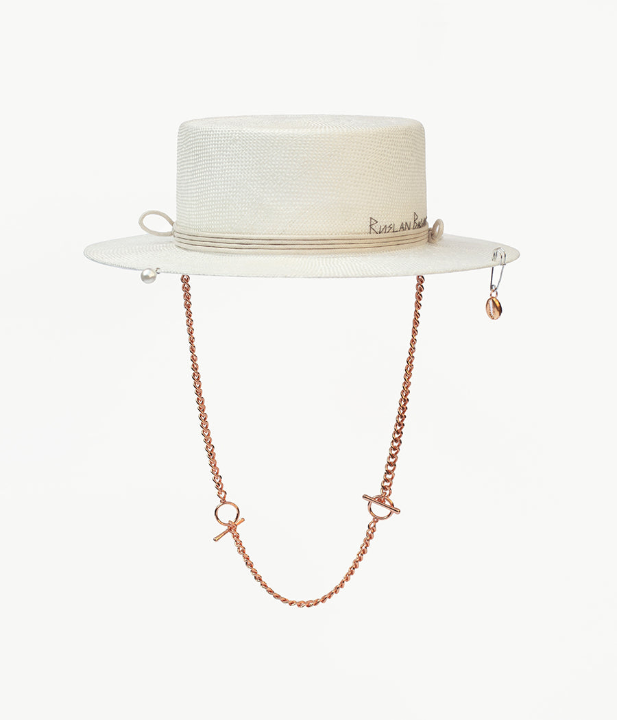 Chain Strap Straw Boater Hat CNT036-SZL-PRS-CHA-XS Ruslan Baginskiy Chain Strap Straw Boater Hat CNT036-SZL-PRS-CHA-XS Ruslan Baginskiy