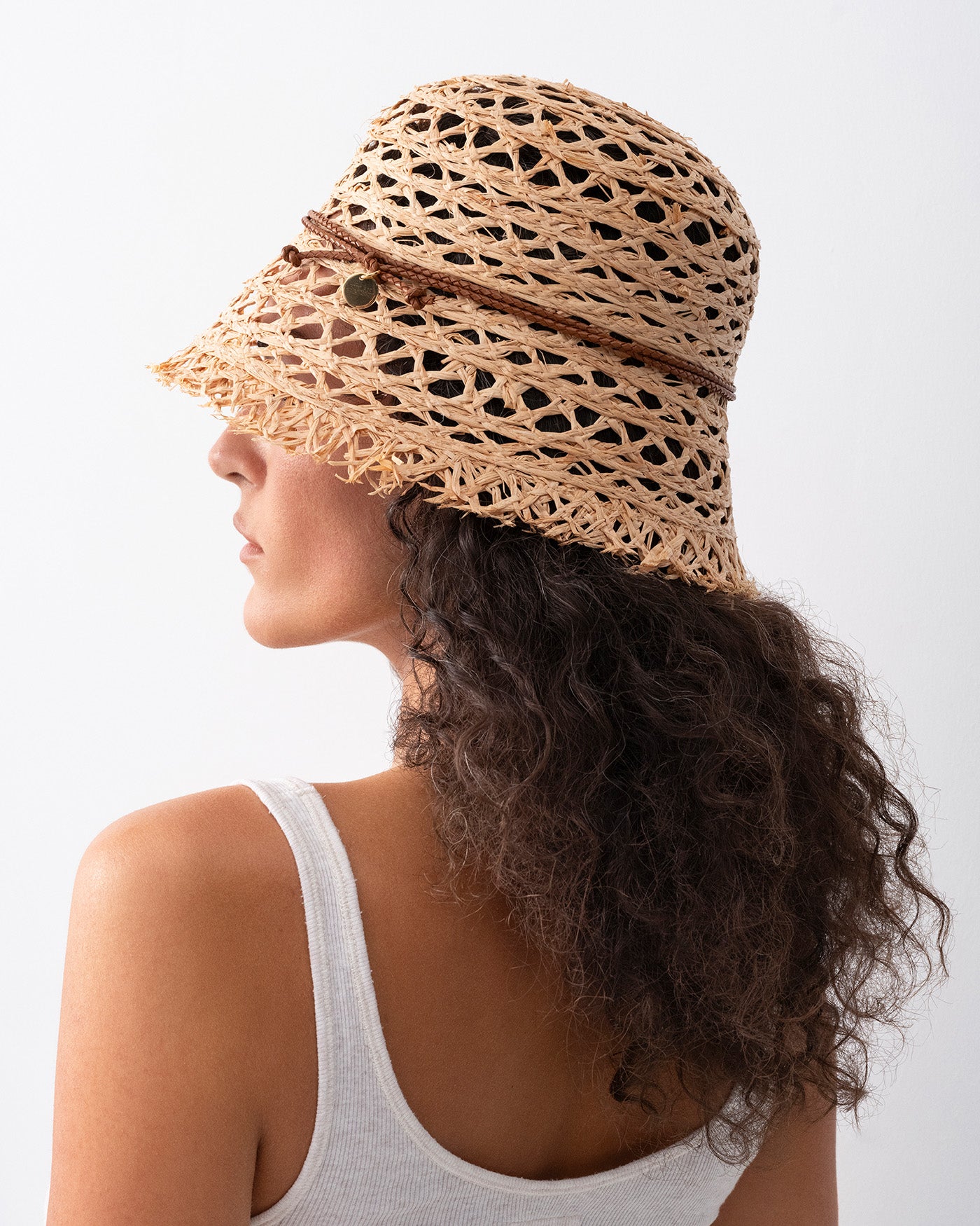 Bucket Hat, Cut Out Straw Bucket Hat