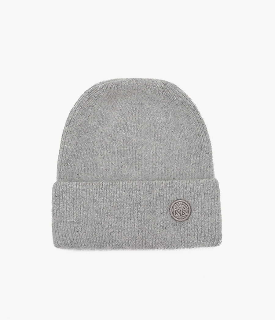 Grey Logo Patch Beanie Hat