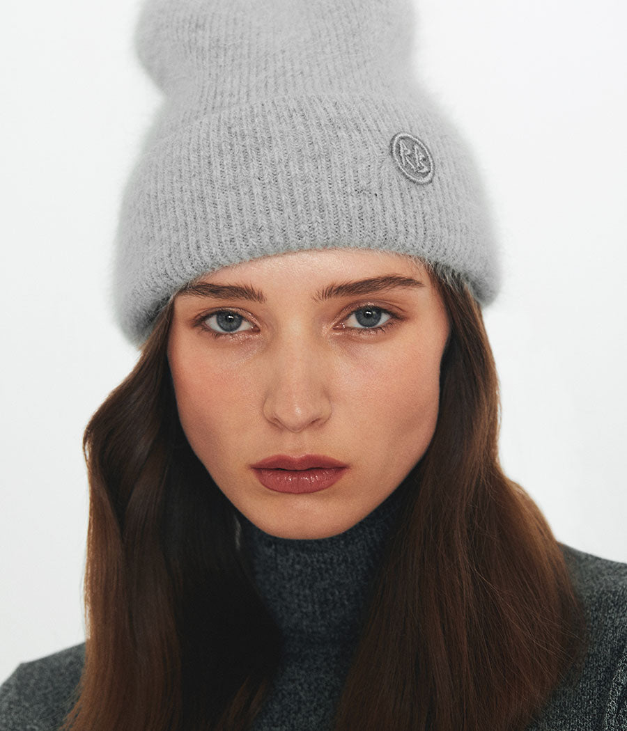 Grey Logo Patch Beanie Hat