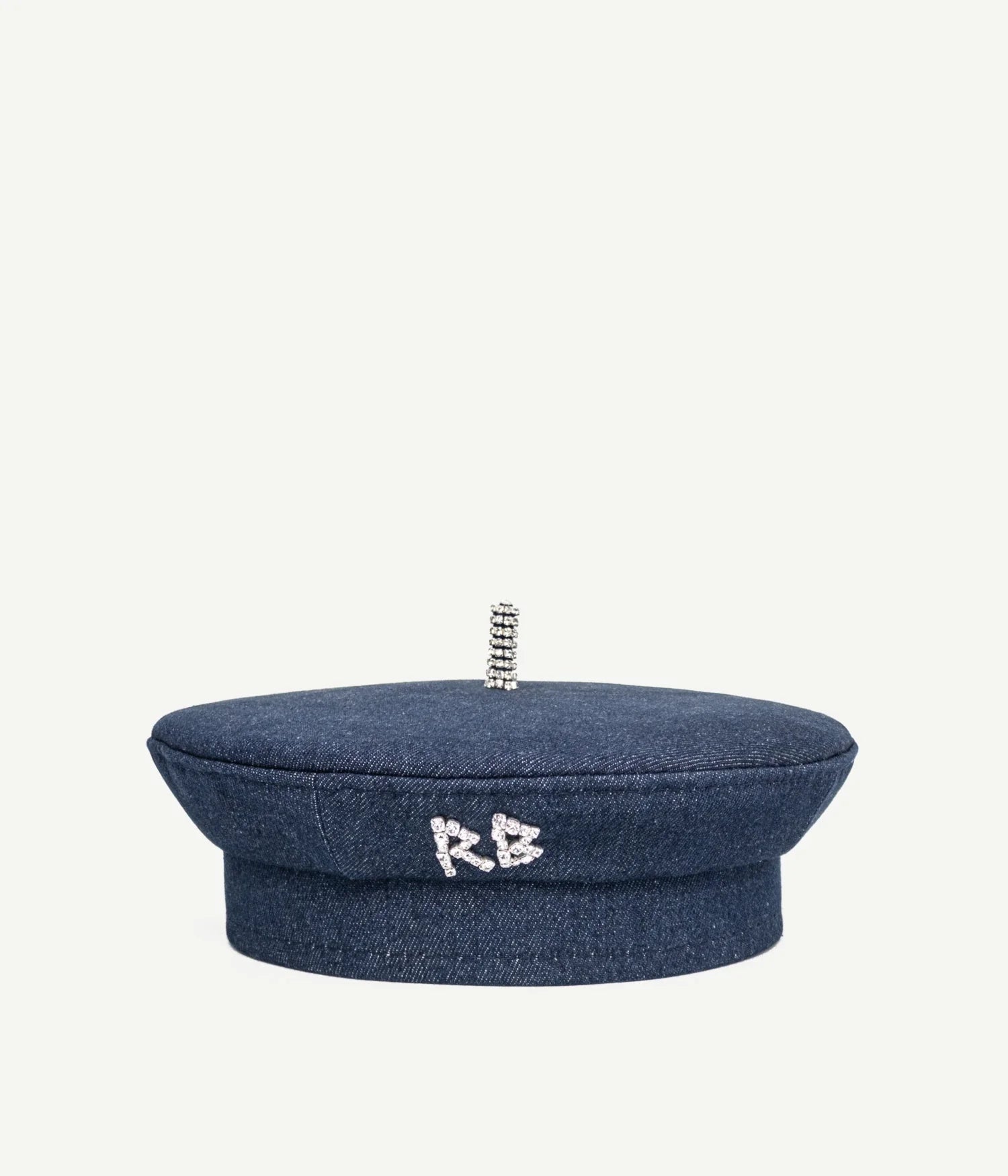 Beret / Sailor Hat, Crystal-Embellished Denim Beret
