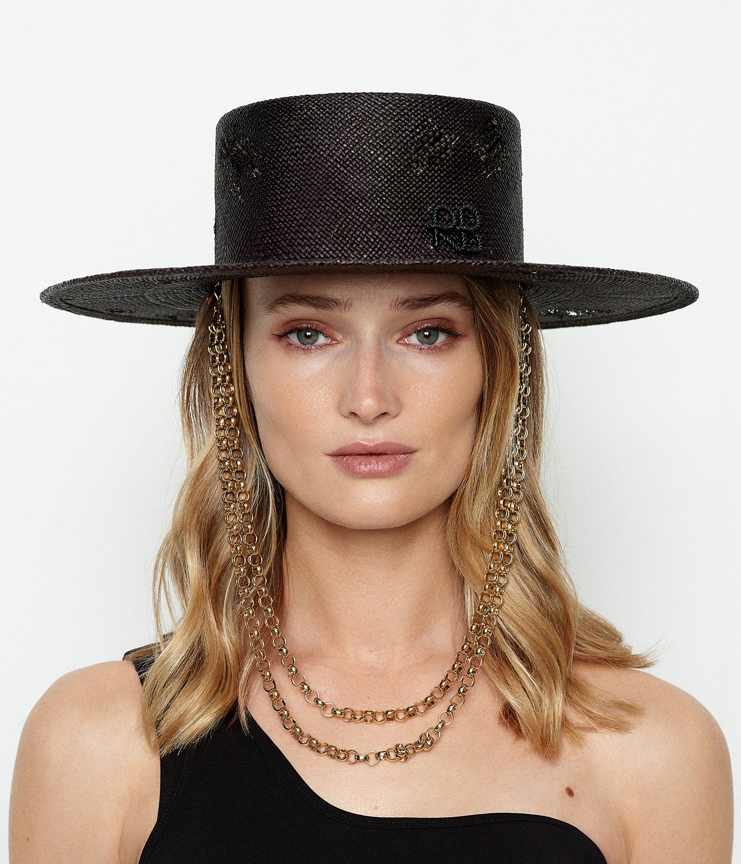 Double Chain Strap Canotier Hat