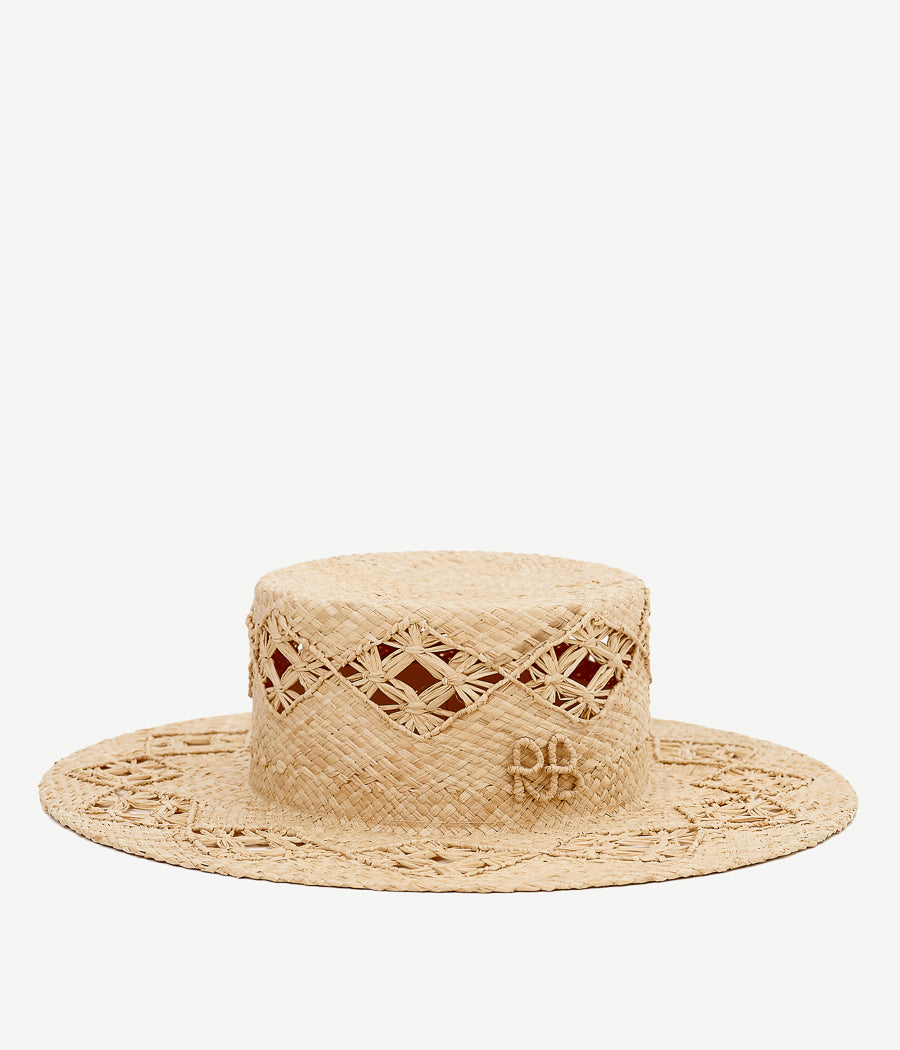 Monogram-embellished Boater Hat CNT036-STR-DRK-SRB-XS Ruslan Baginskiy