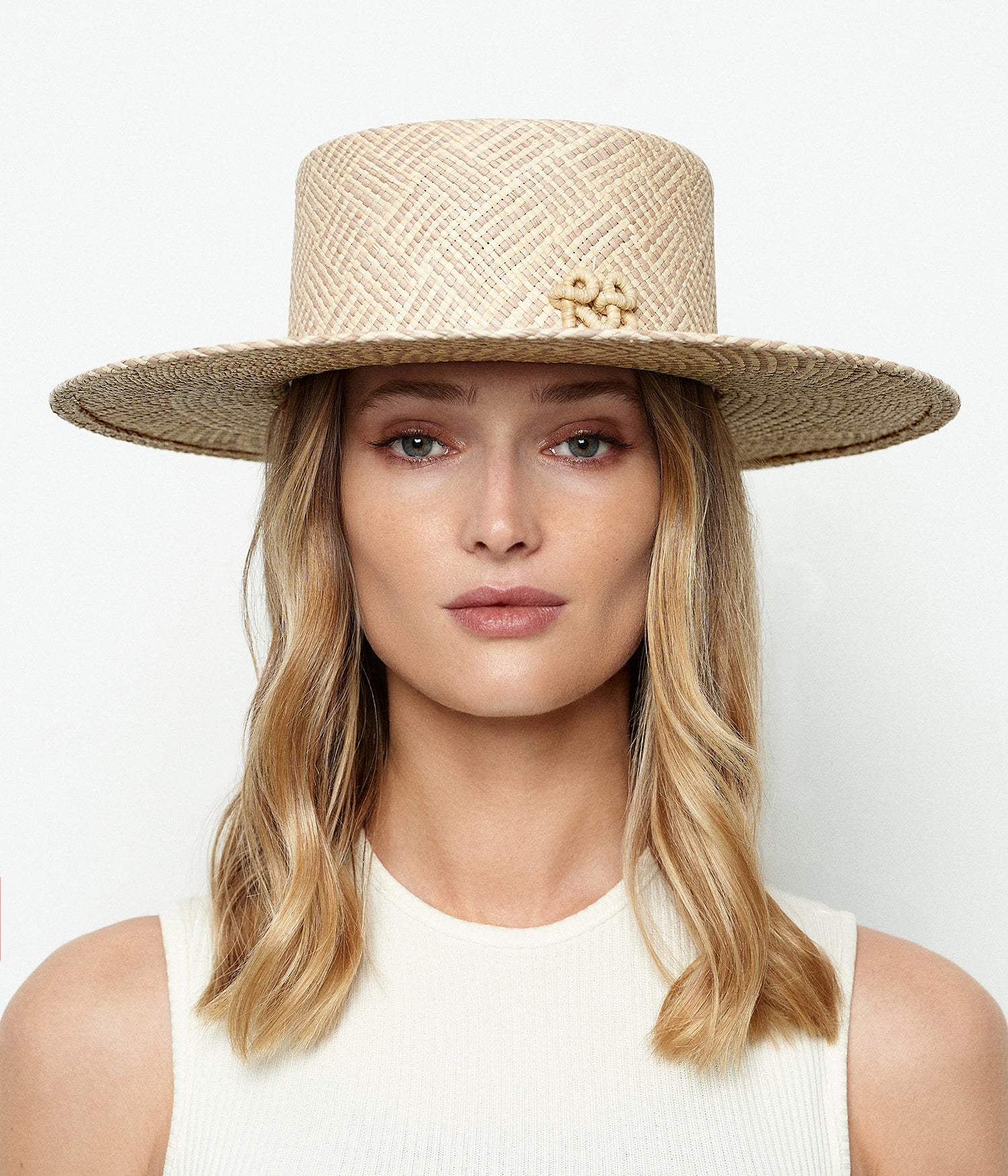 Checkered-Stripe Canotier Hat