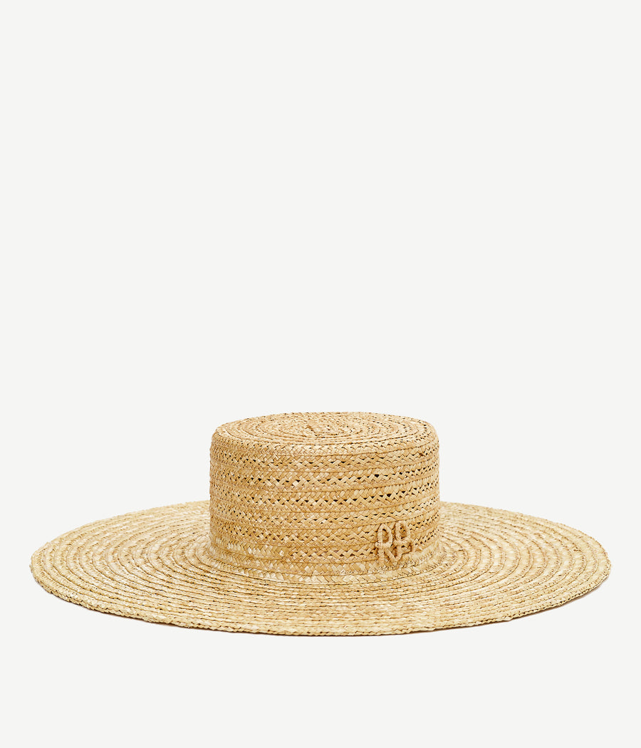 Monogram-embellished Wide-Brim Boater Hat CNT036-STR-SRB-13P Ruslan Baginskiy