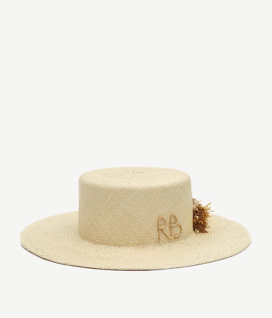 Monogram-embellished Boater Hat CNT036-STR-SRB-PN-9P Ruslan Baginskiy