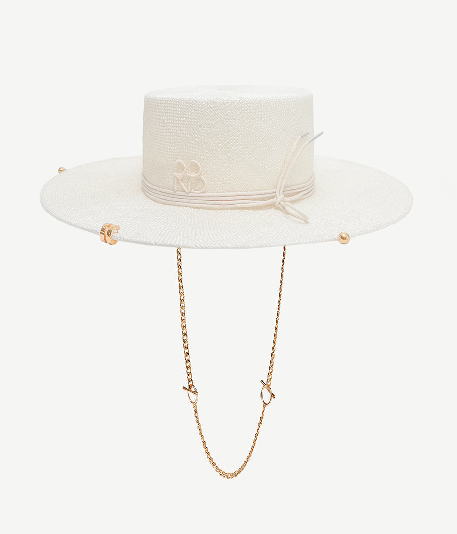 Photo, Canotier Hat, Chain Strap Sisal Canotier Hat