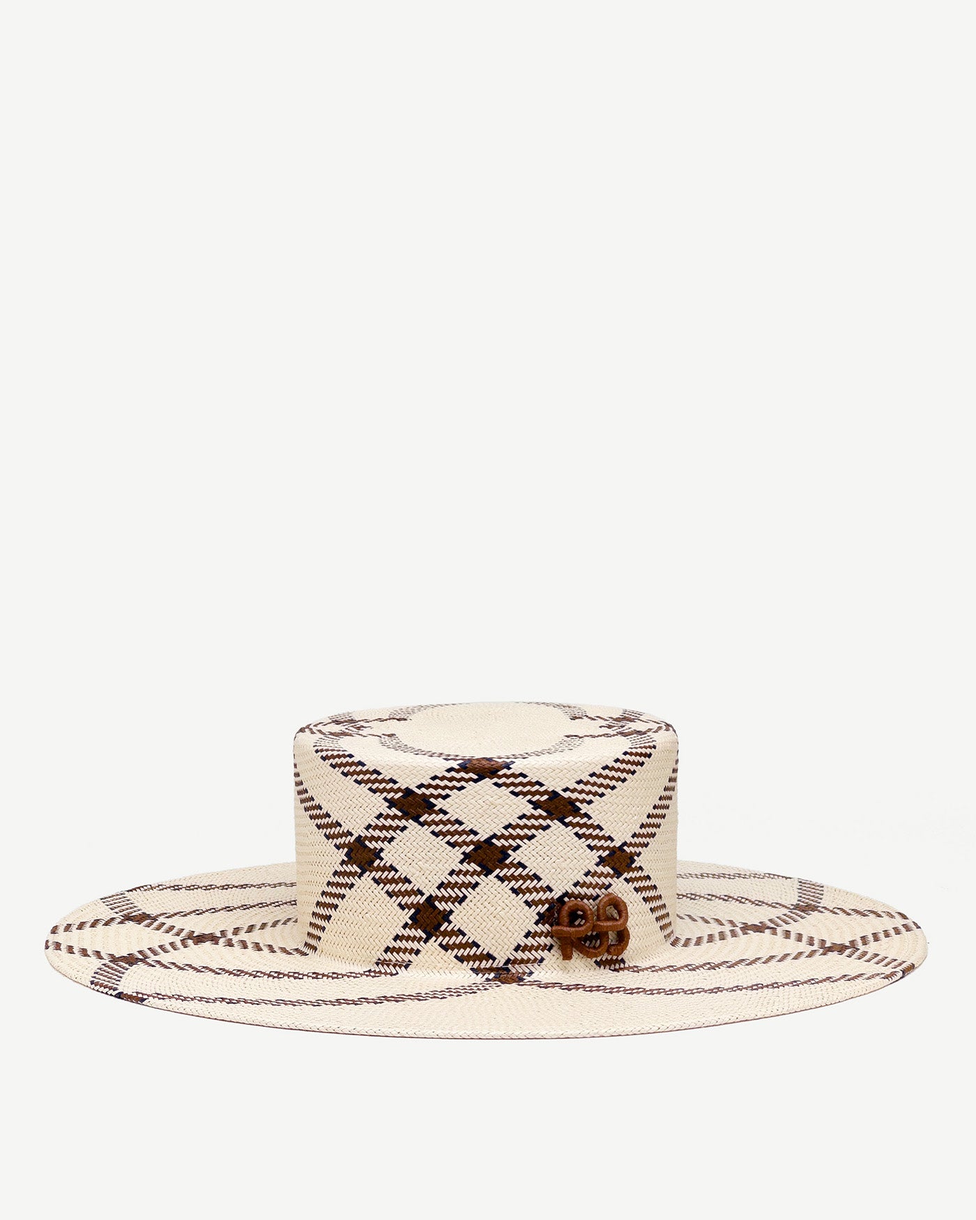 Photo, Canotier Hat, Diagonal-Stripe Straw Canotier Hat