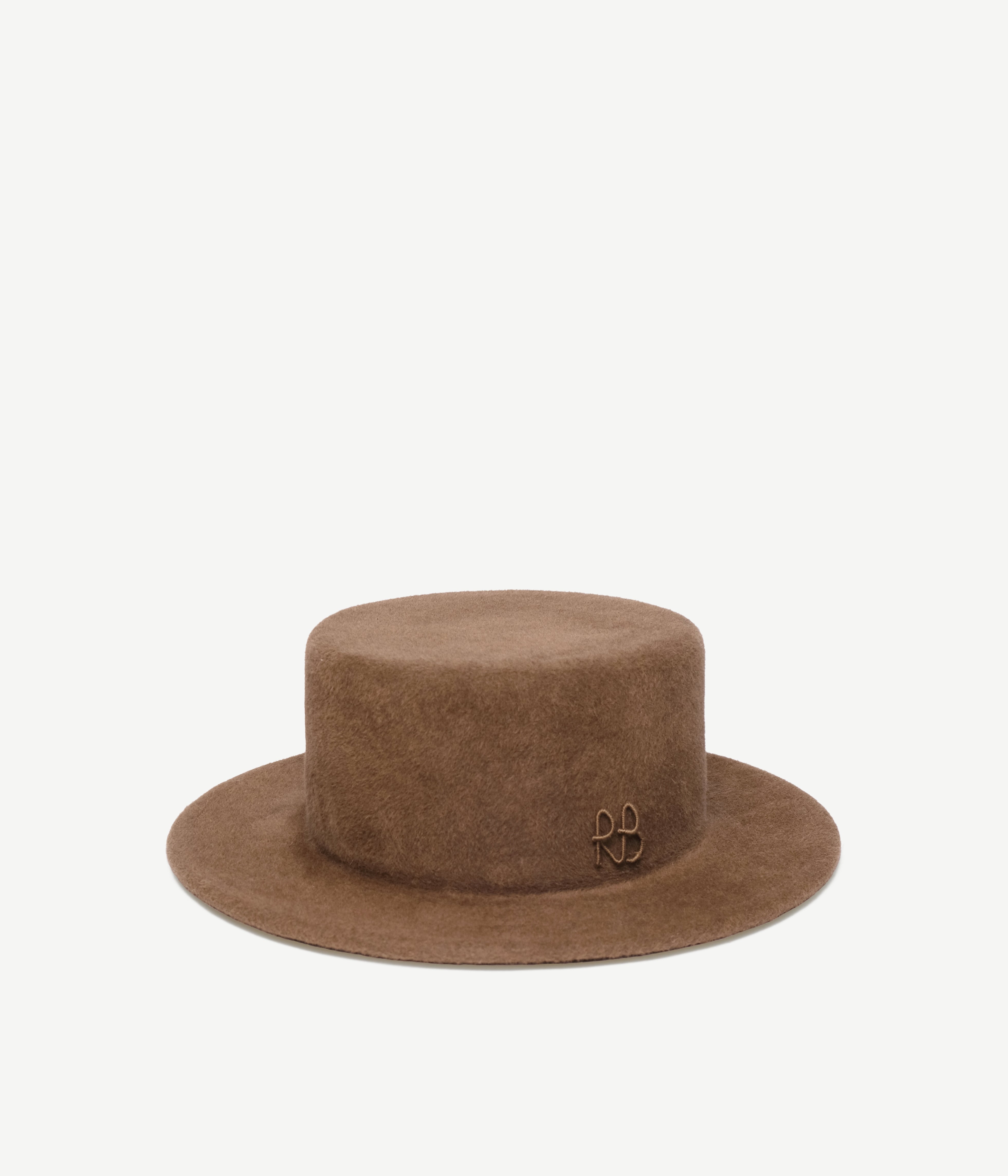 Chain Embellished Felt Canotier Hat Grey
