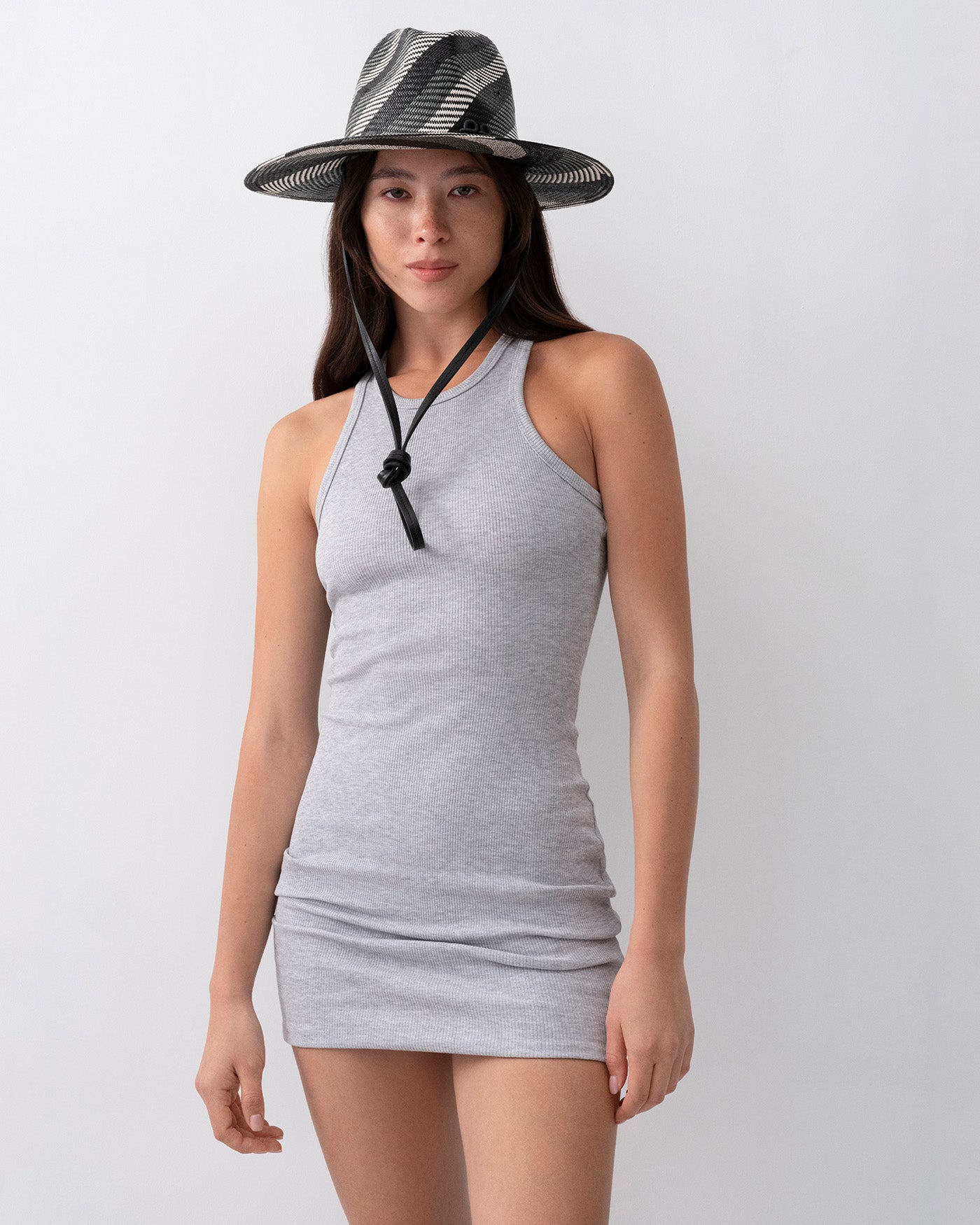 Resort/Summer 2026, Diagonal-Stripe Straw Fedora Hat with Leather trim