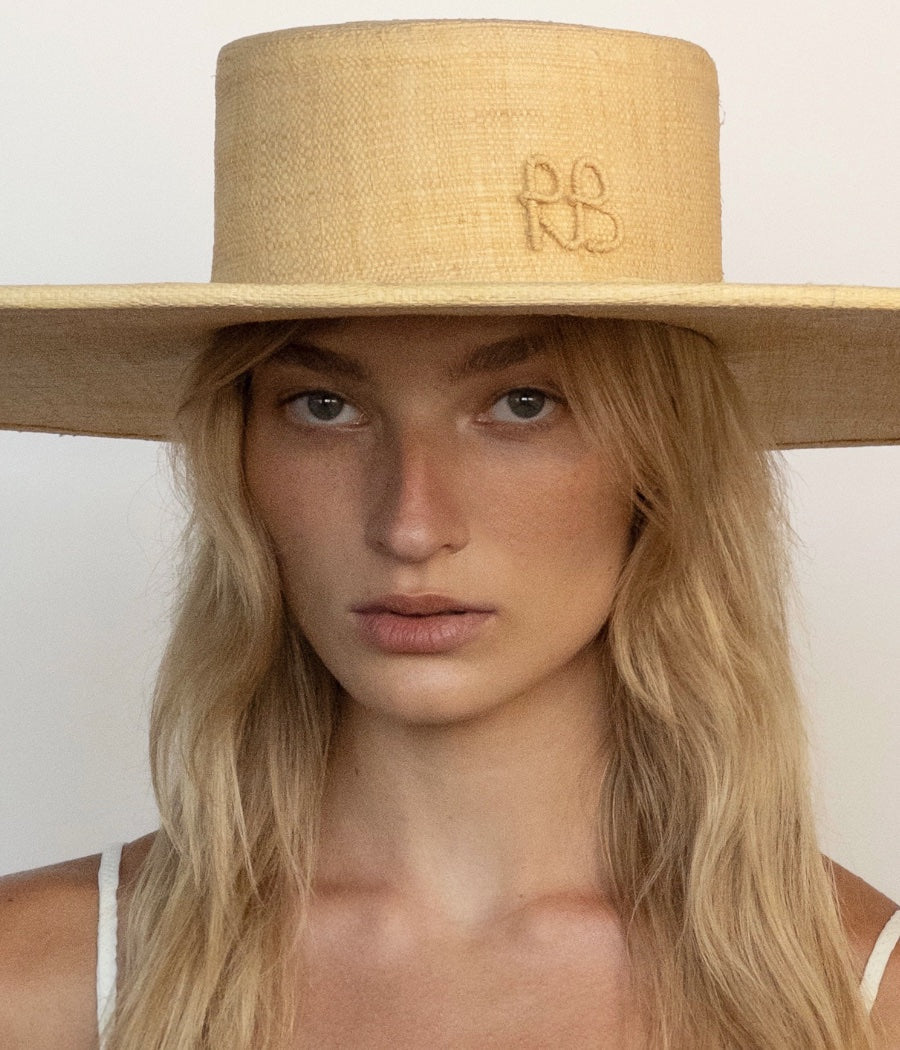 Wide-Brimmed Straw Canotier Hat