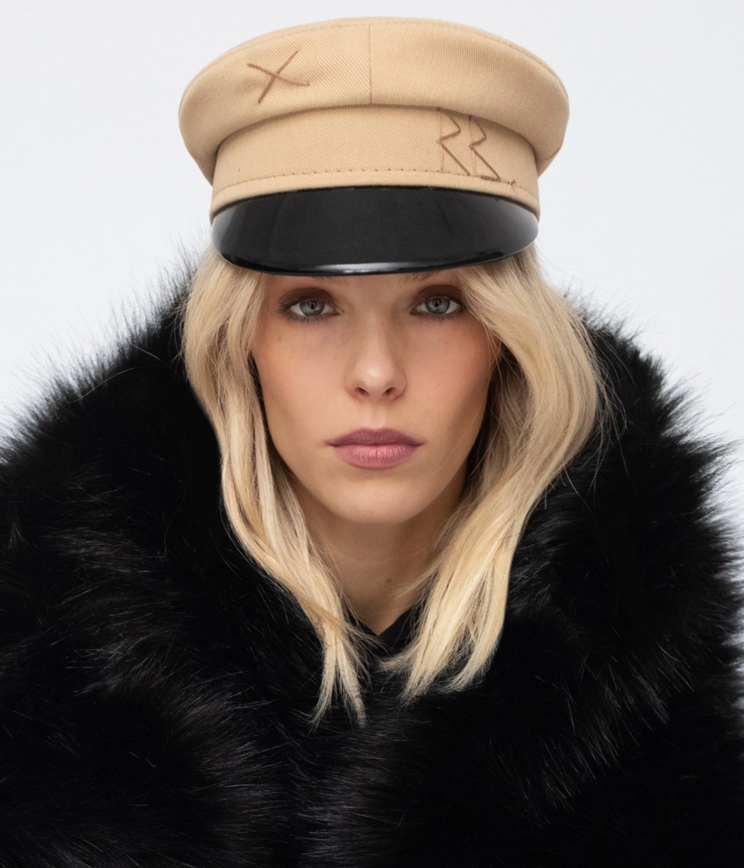 Beige Cotton Baker Boy Cap