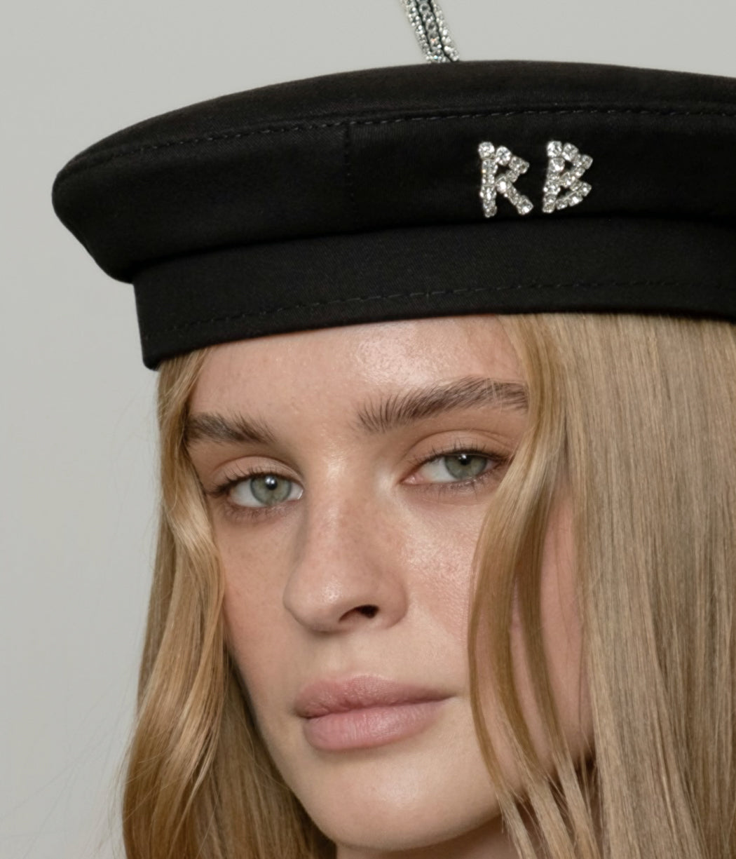 Photo, Beret / Sailor Hat, Crystal-Embellished Black Cotton Beret