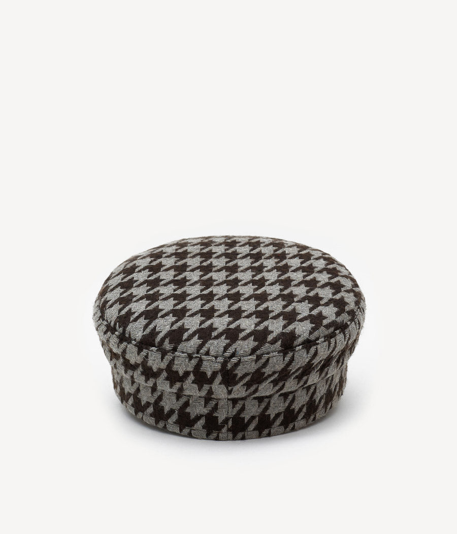 Houndstooth Cotton-Blend Baker Boy Cap