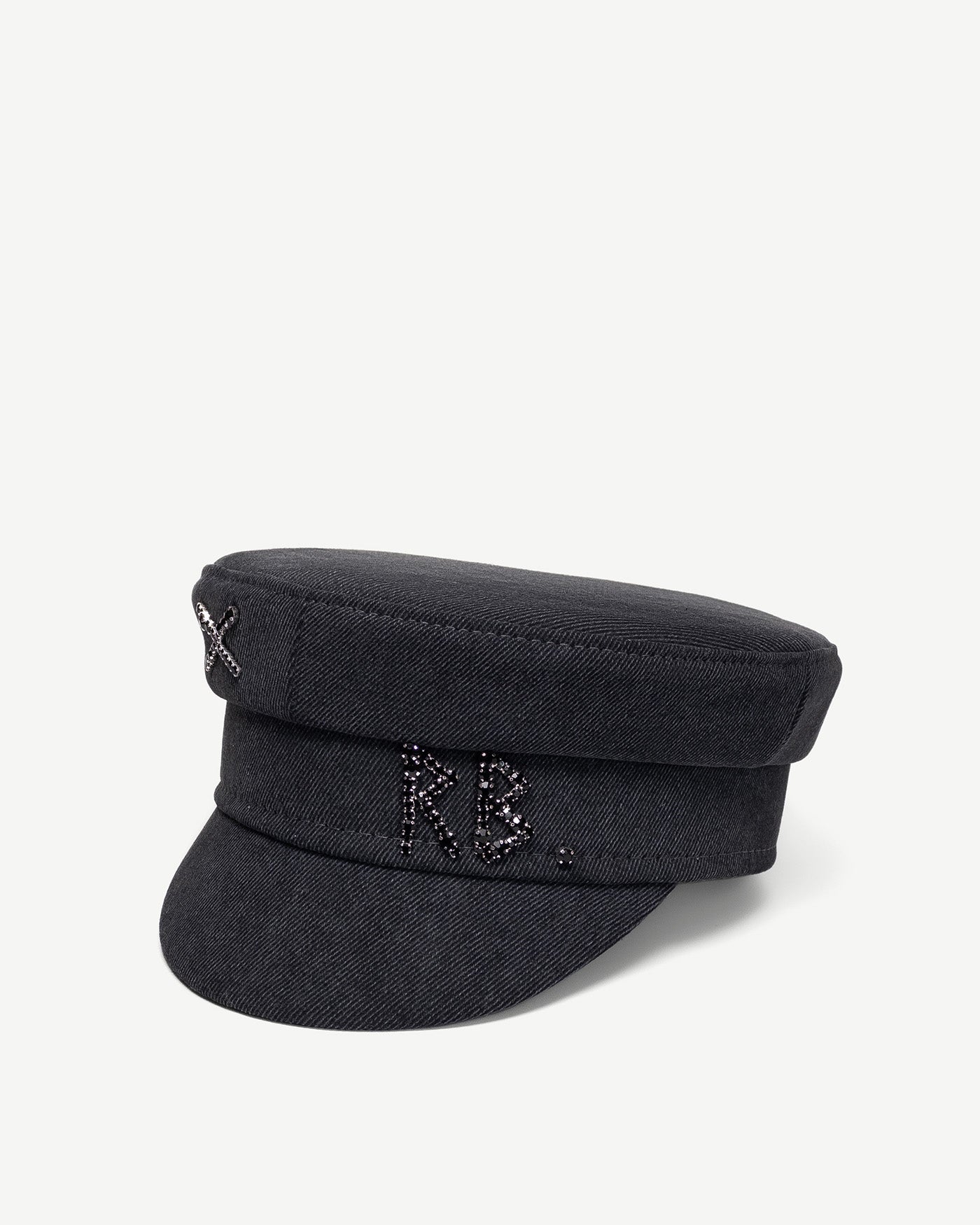 Crystal-embroidered Denim Baker Boy Cap
