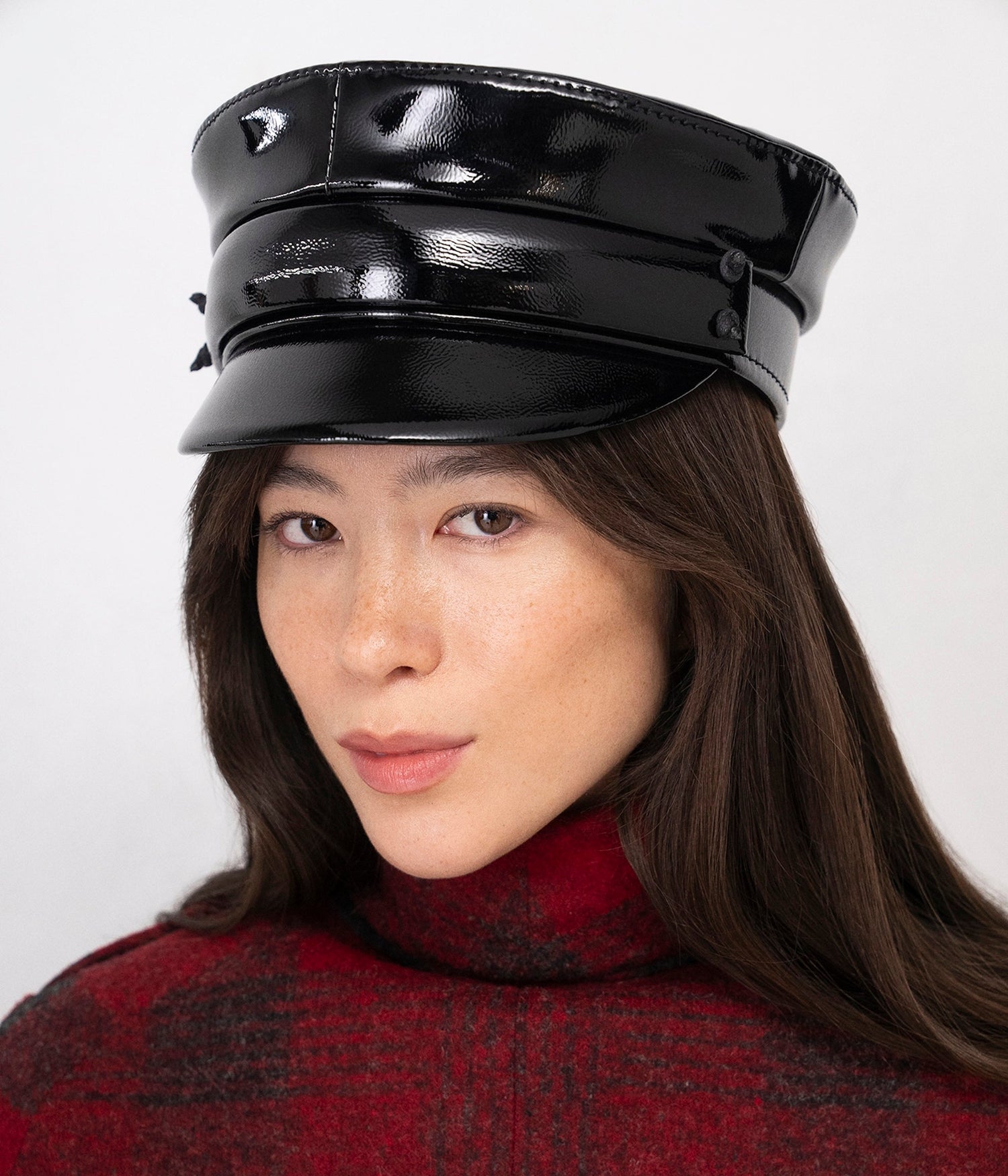 Photo, , Faux-Leather Belted Baker Boy Cap