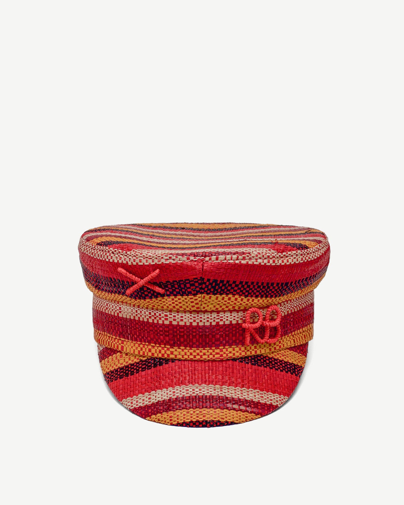 Monogram-embellished Multiсolored Straw Baker Boy Cap