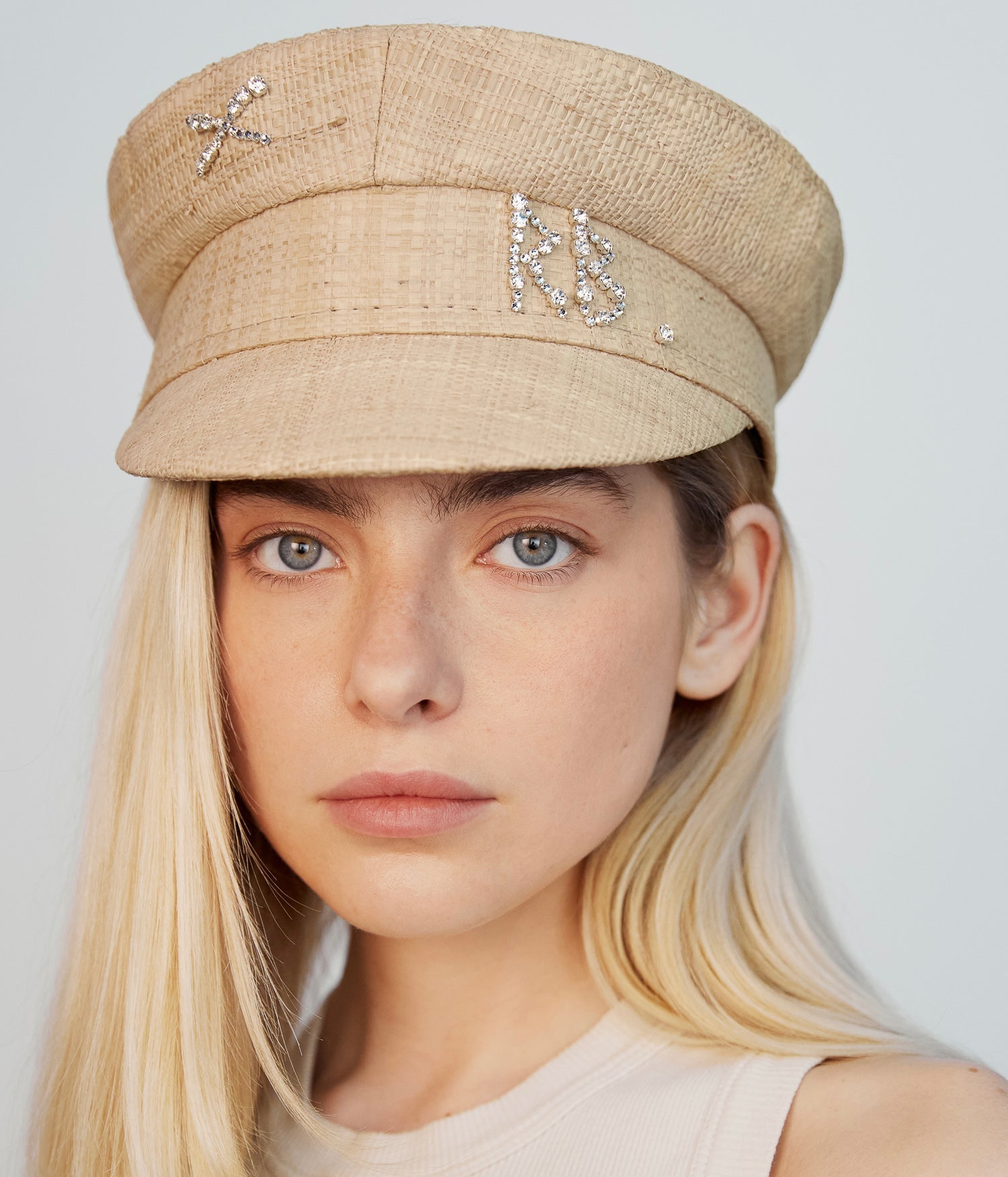 Crystal-Embellished Baker Boy Cap