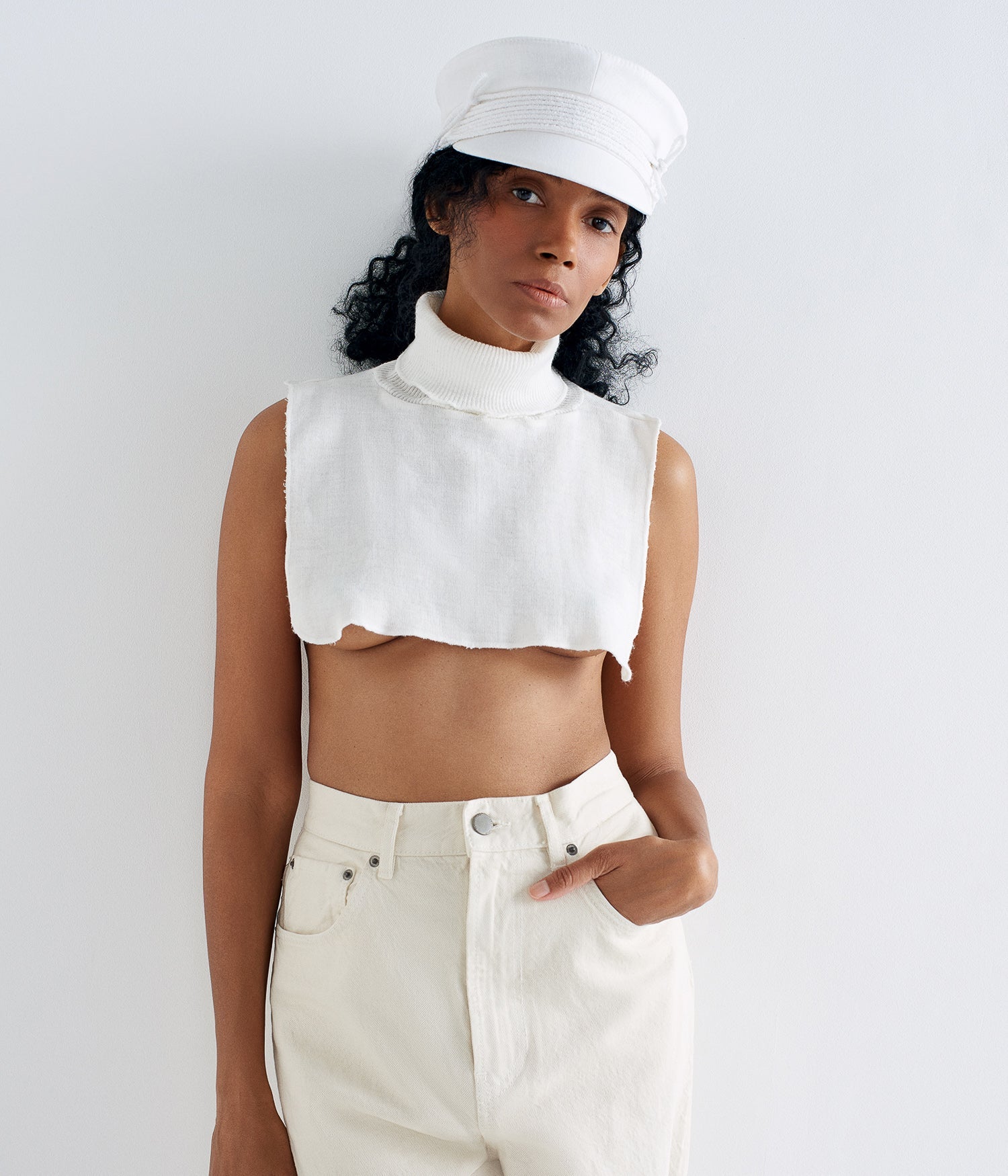 44_30, Lace-tied Linen Baker Boy Cap