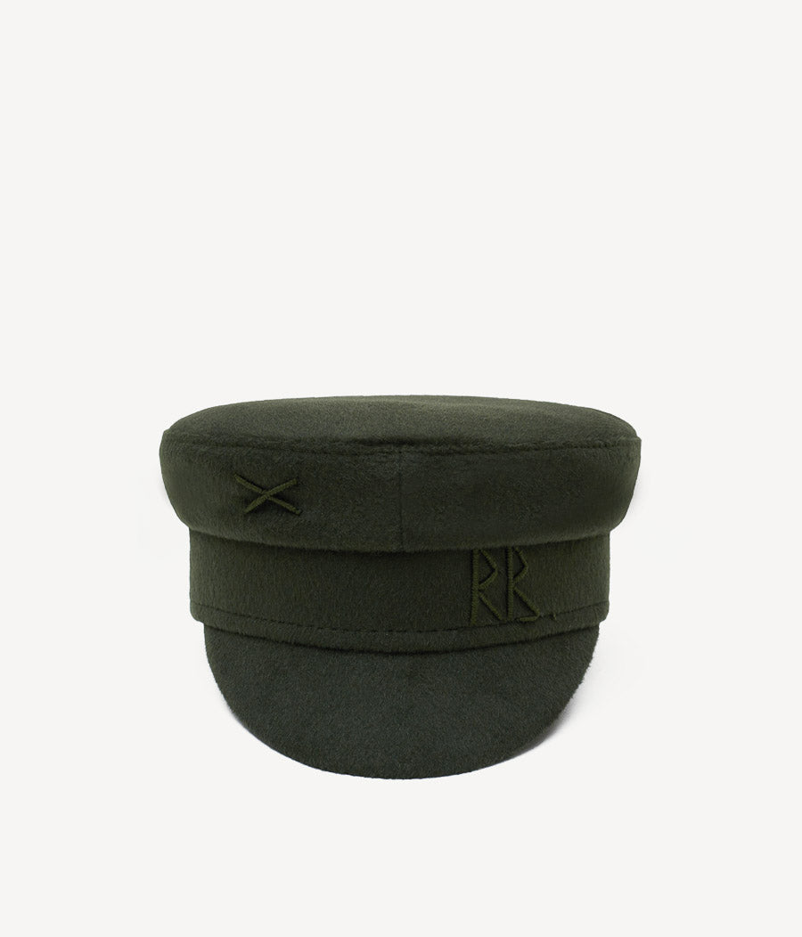 Monogram-embroidered Wool Baker Boy Cap