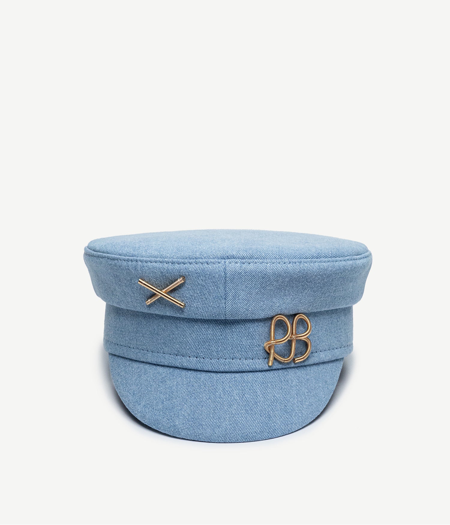 Denim Baker Boy Cap with Gold-Tone Logo-plaque