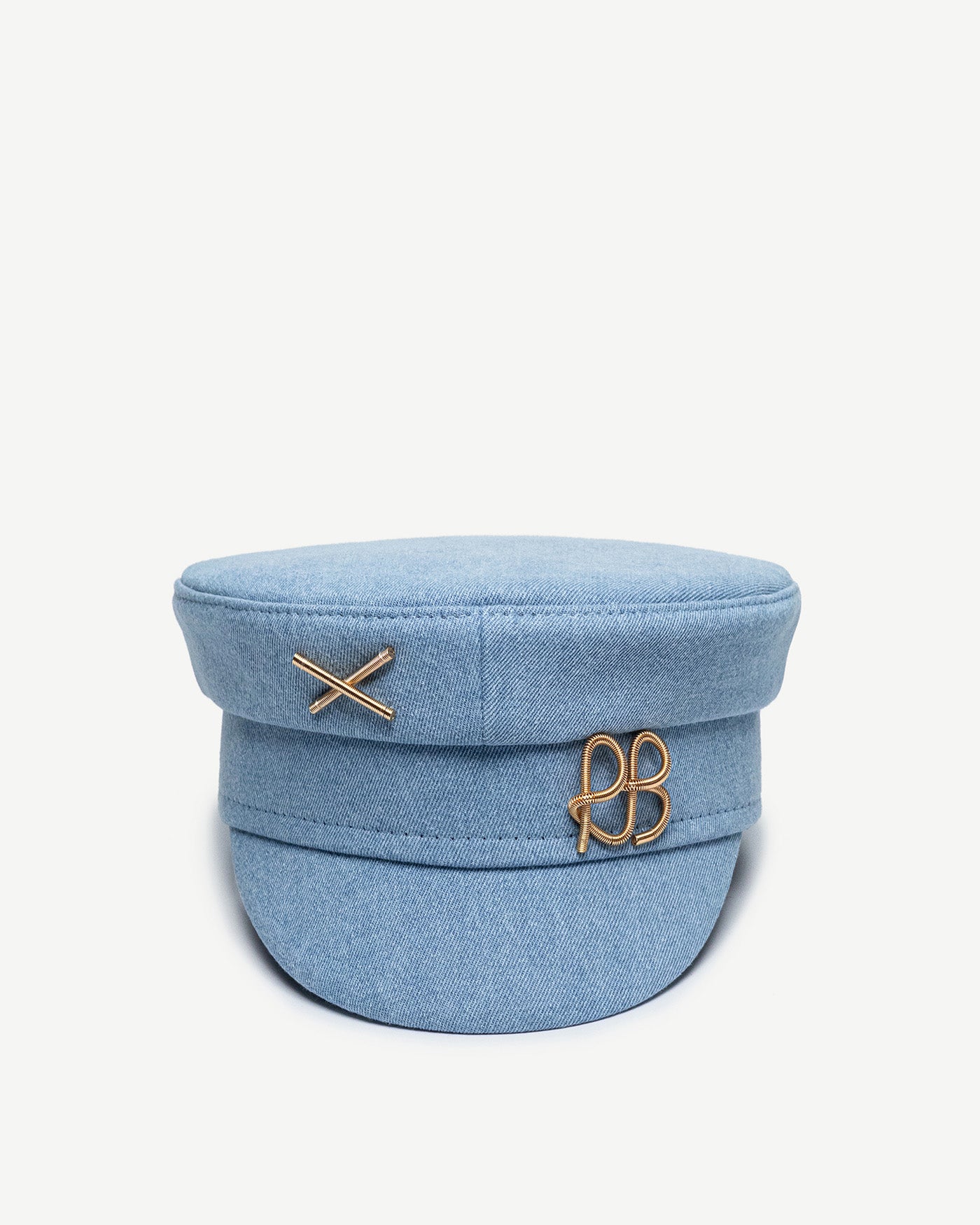 Denim Baker Boy Cap with Gold-Tone Logo-plaque