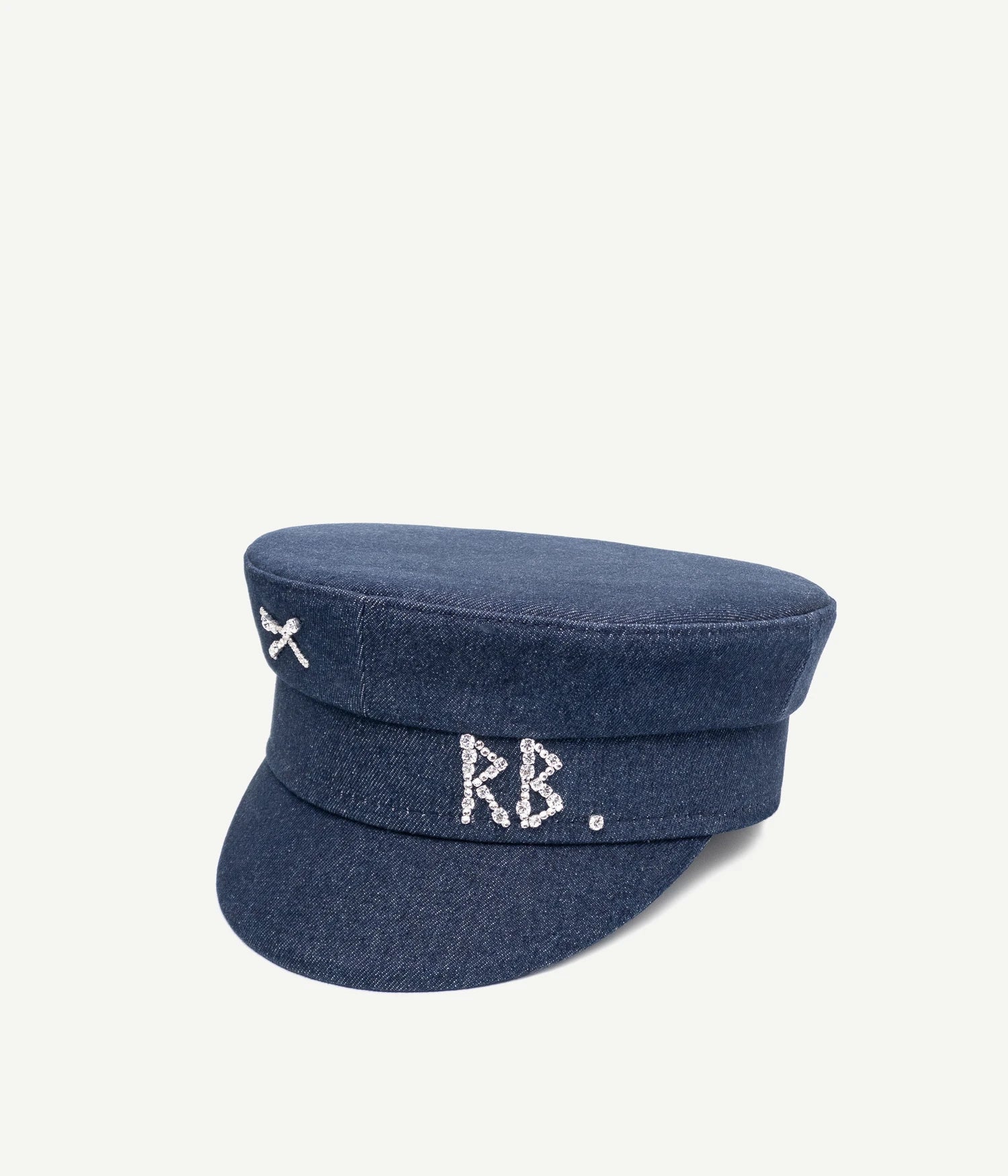 SS2025 drop 1, Crystal-Embellished Denim Baker Boy Cap