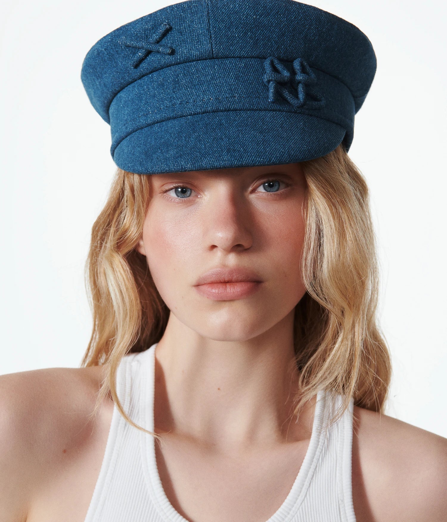SS2025 drop 1, Logo-embellished Denim Baker Boy Cap