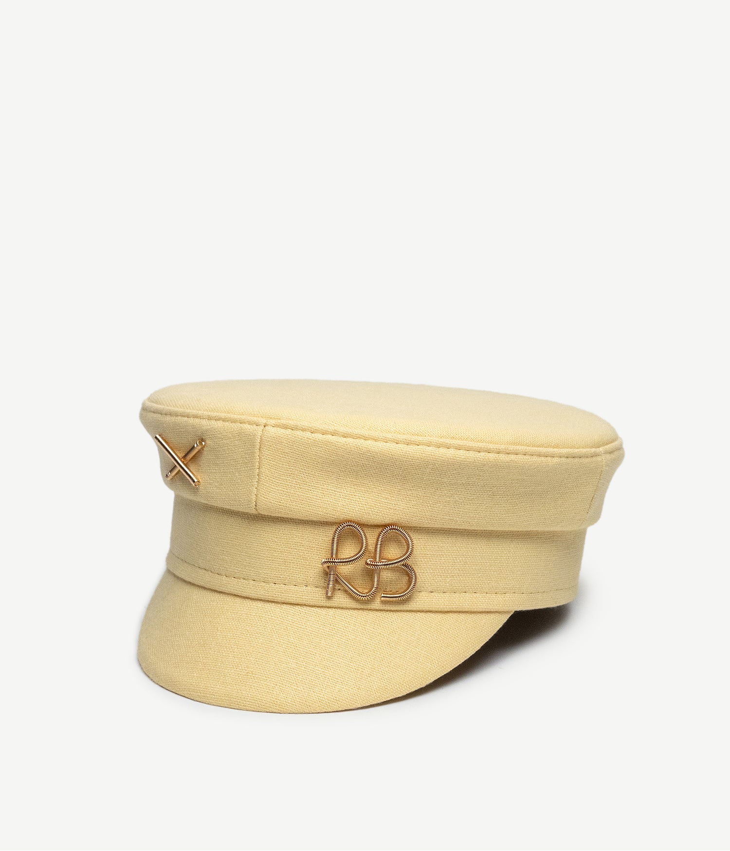 Linen Baker Boy Cap with Gold-Tone Logo-plaque