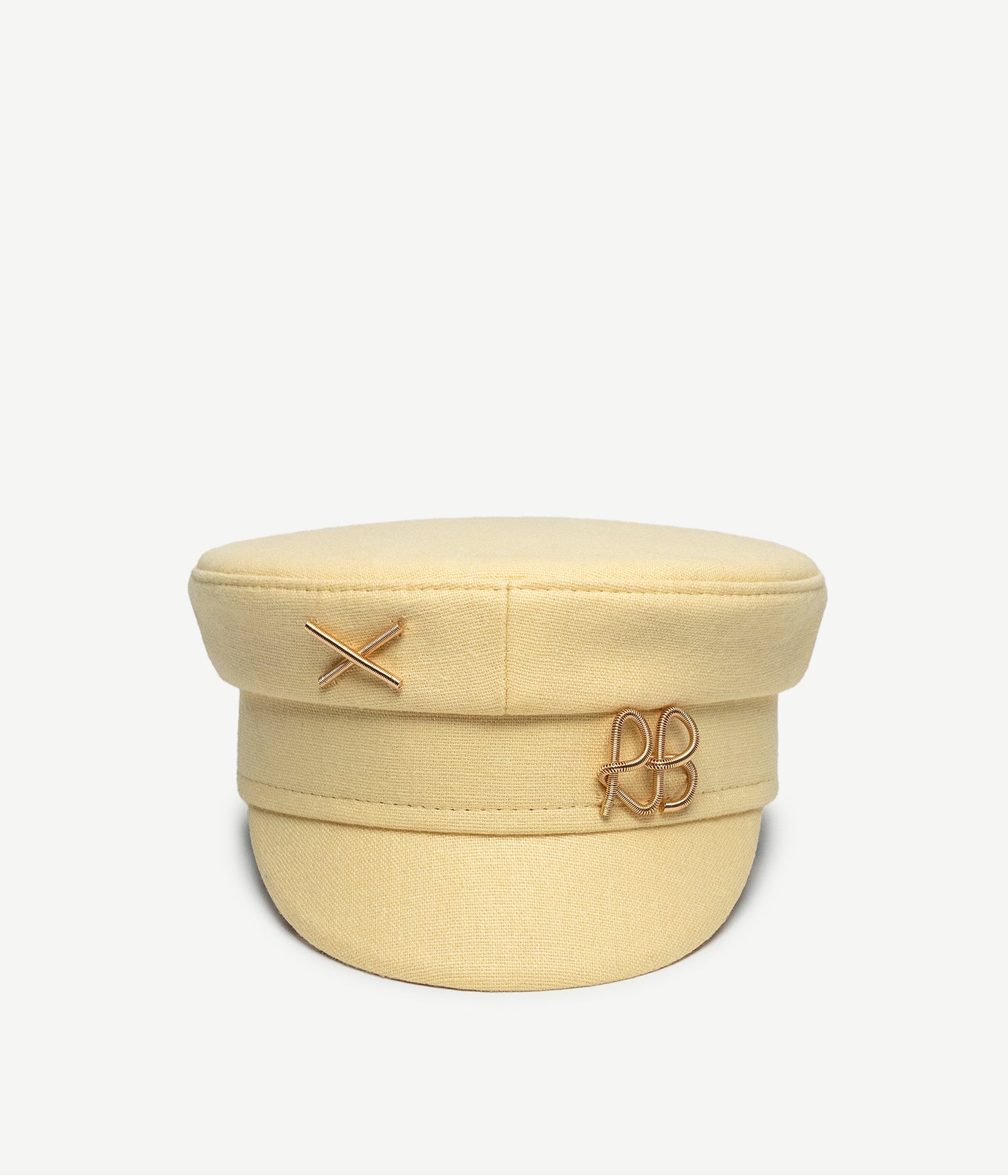 Linen Baker Boy Cap with Gold-Tone Logo-plaque