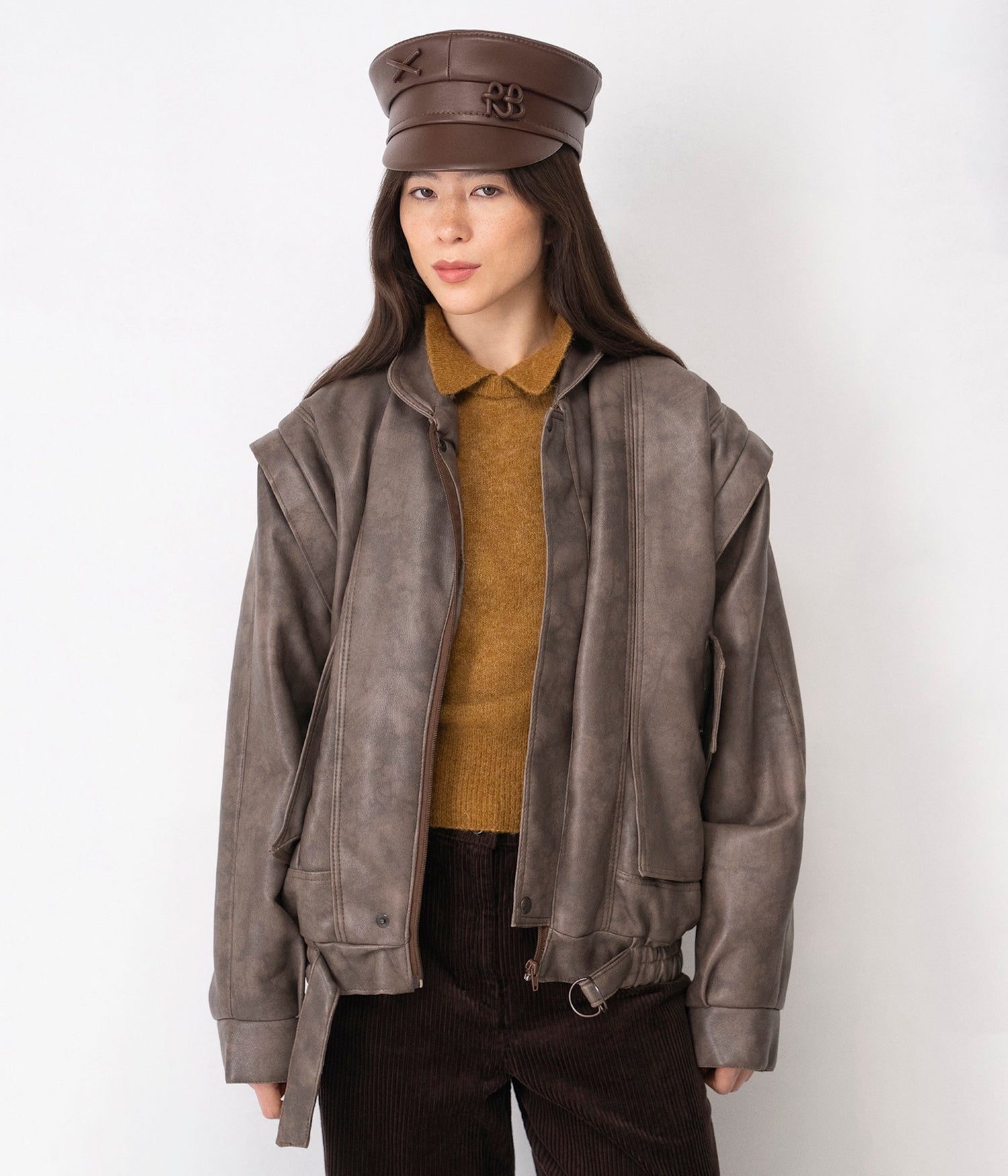 Photo, , Monogram-embellished Leather Baker Boy Cap