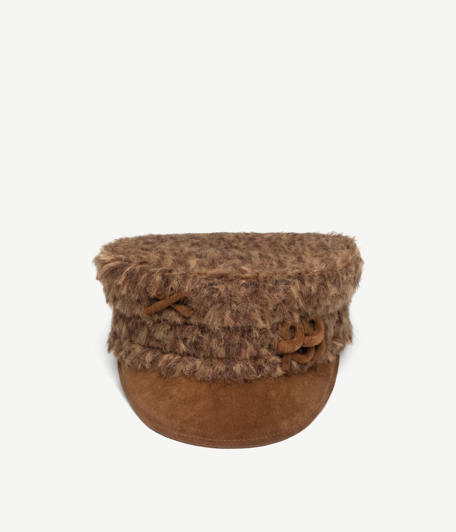 Faux Fur Baker Boy Cap with Suede Peak