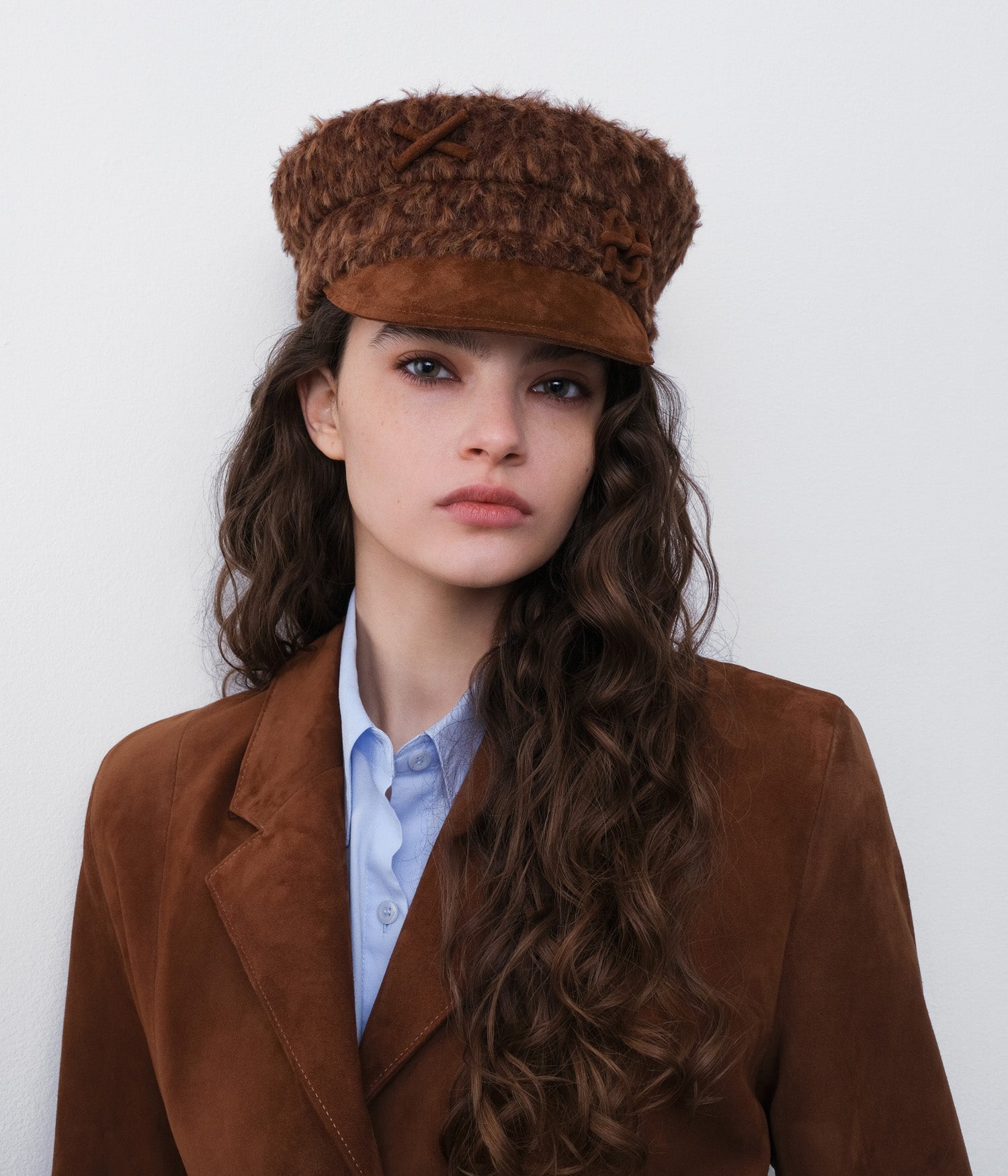 Faux Fur Baker Boy Cap with Suede Peak