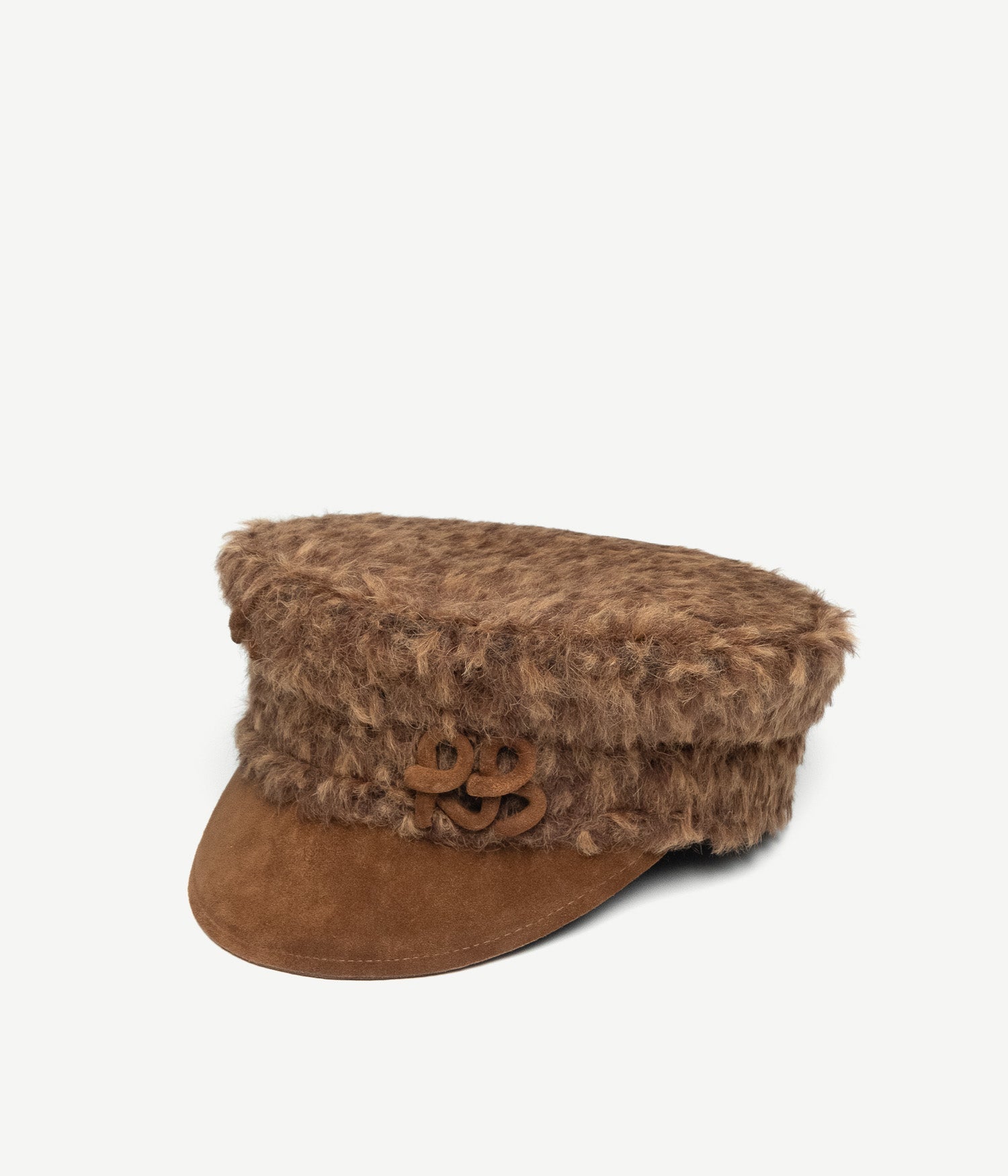 Faux Fur Baker Boy Cap with Suede Peak