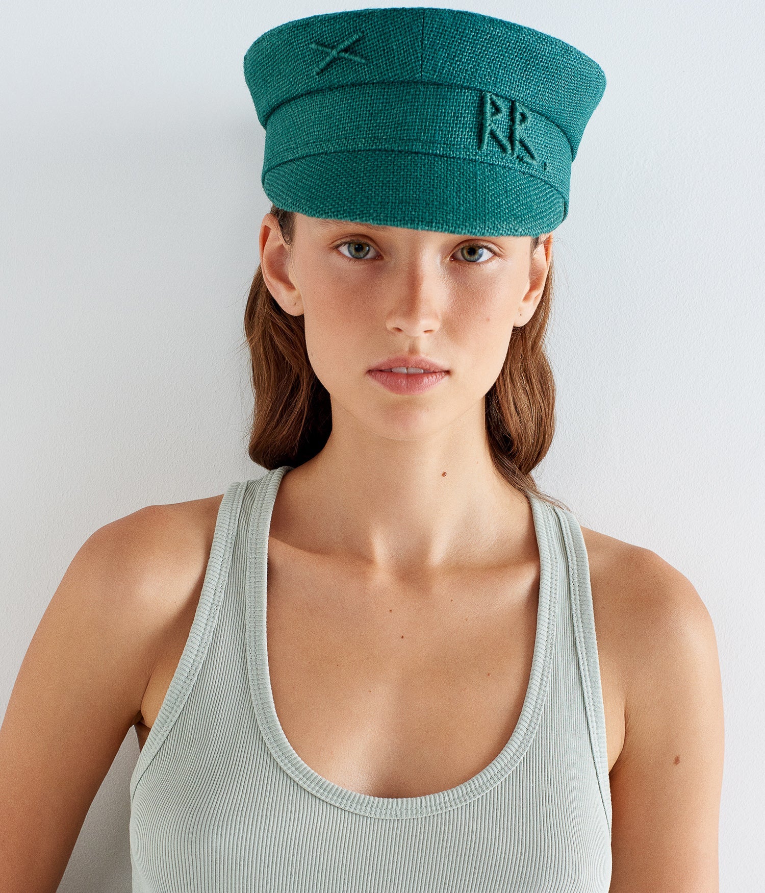 Monogram-embellished Jute Baker Boy Cap