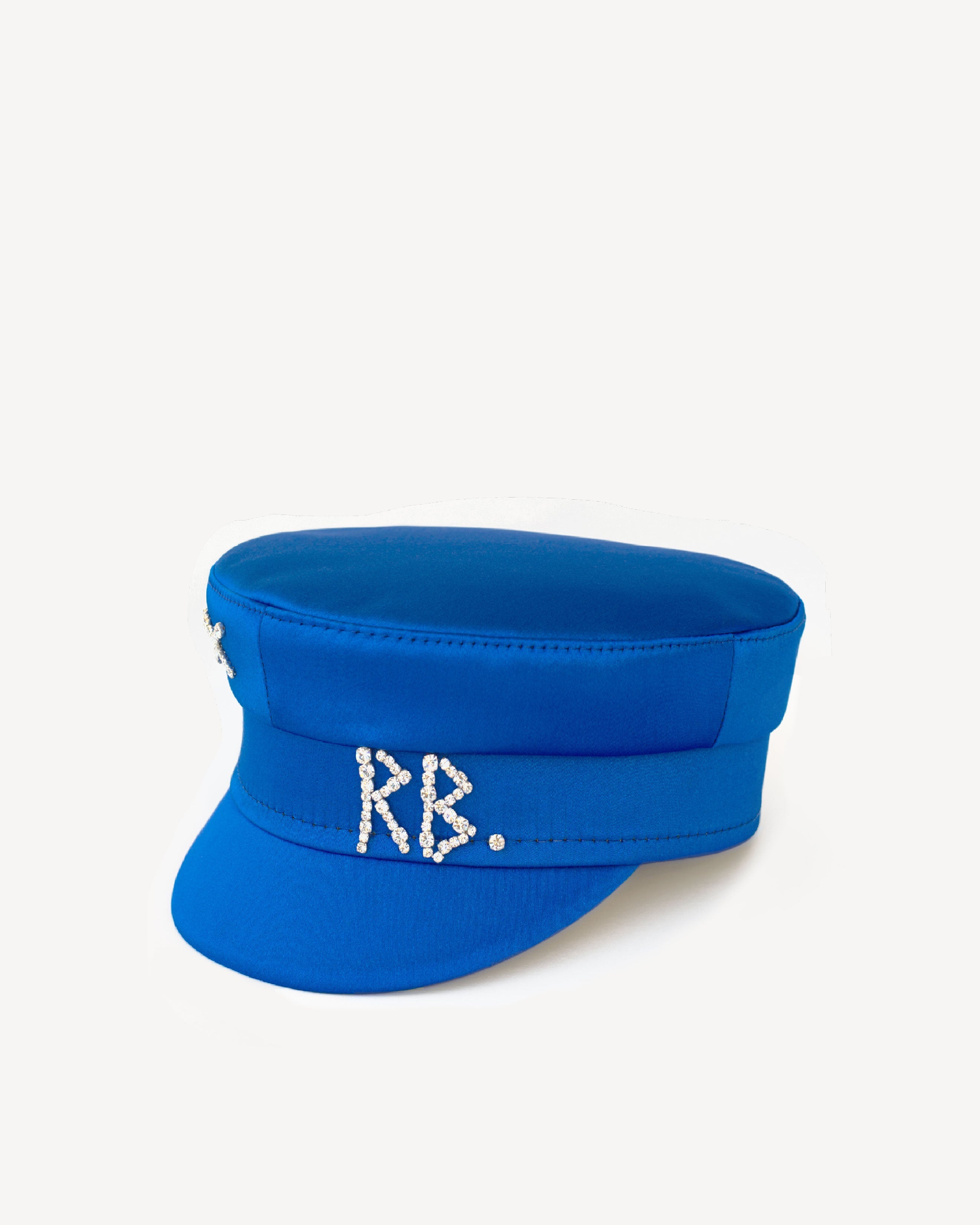 Crystal-embellished Blue Satin Baker Boy Cap