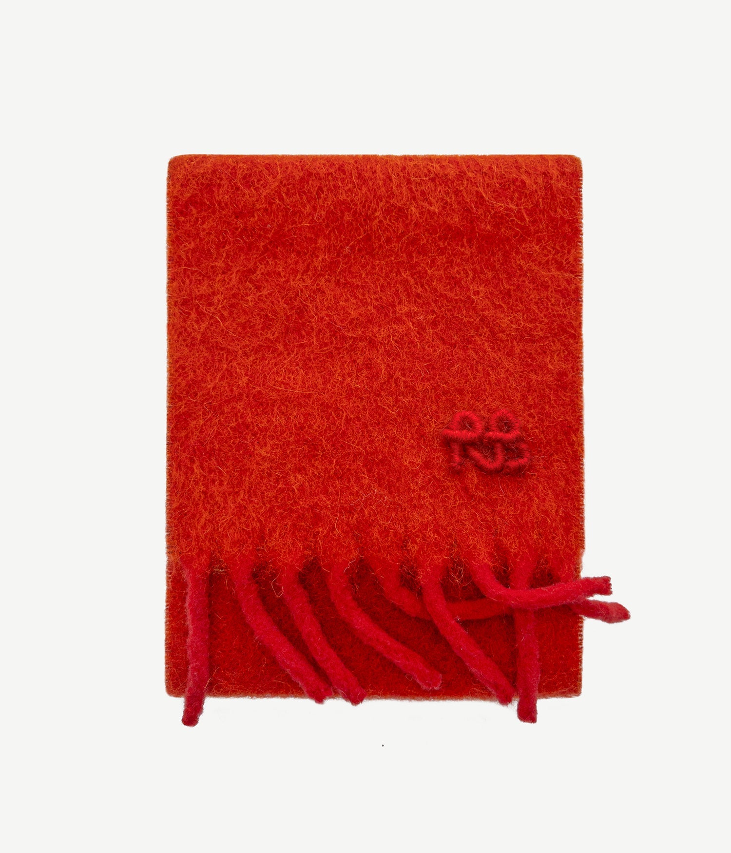 All Knits, Ruslan Baginskiy medium-length scarf is embellished with a contrasting fringe and pastel RB logo. The shades of wintertime nature informed the colour palette, which varies from grey to red. And the heartwarming effect is transferred by the wool, mohair, and alpaca blend.Size MID - 25x195 cm42% Wool, 30% Nylon, 14% Alpaca, 14% Mohair