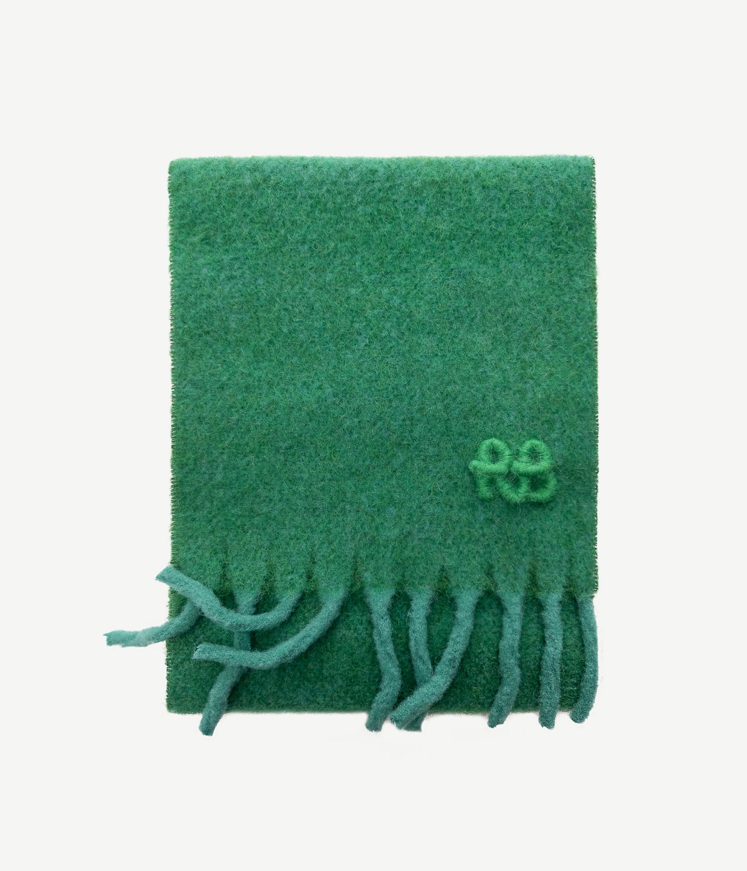 All Knits, Ruslan Baginskiy medium-length scarf is embellished with a contrasting fringe and pastel RB logo. The shades of wintertime nature informed the colour palette, which varies from grey to red. And the heartwarming effect is transferred by the wool, mohair, and alpaca blend.Size MID - 25x195 cm42% Wool, 30% Nylon, 14% Alpaca, 14% Mohair